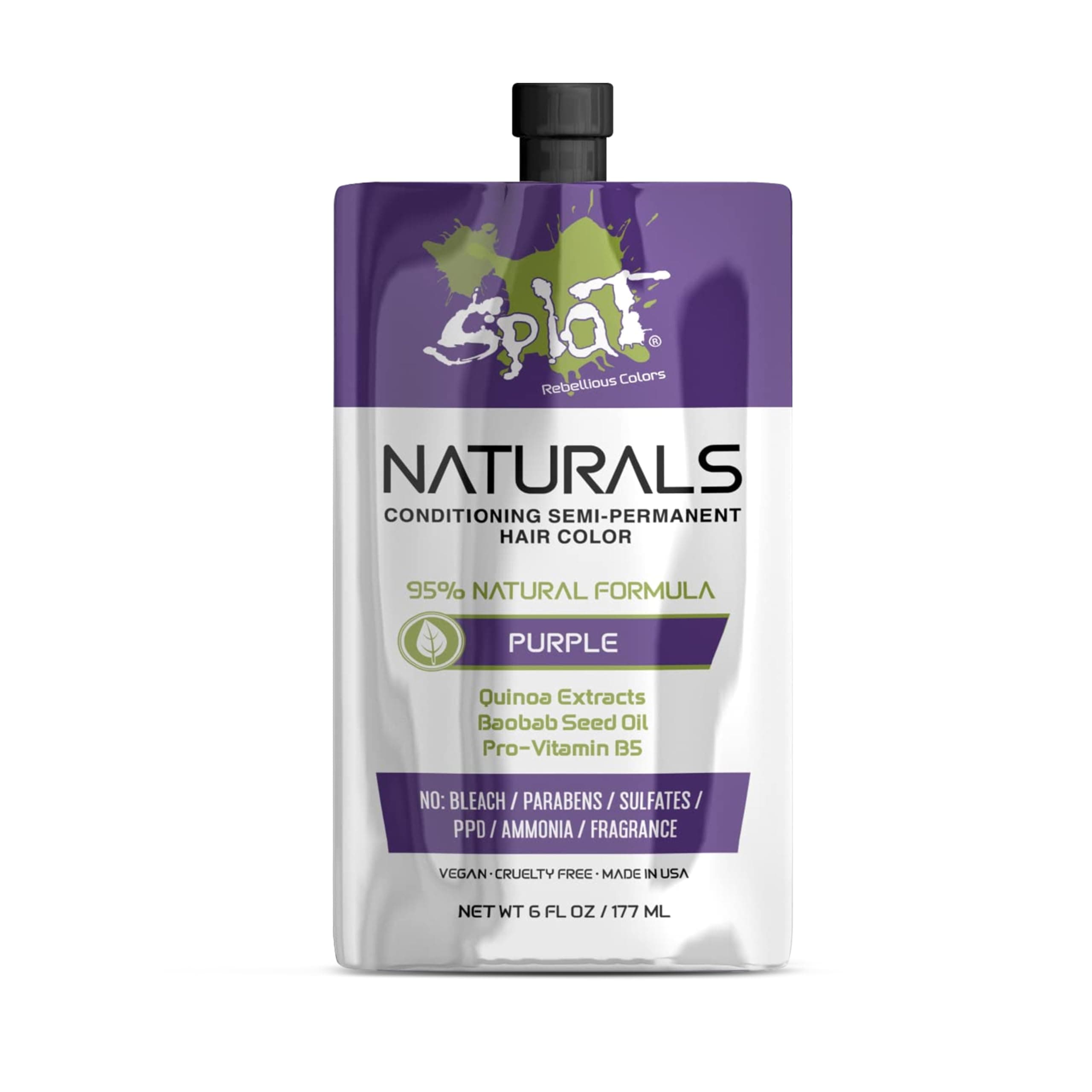 Naturals, Semi-Permanent Purple Hair Dye : 100% Vegan, Cruelty-Free, No Bleach Required, Free of Ammonia, PPD, Parabens & Sulfates - 6 Oz