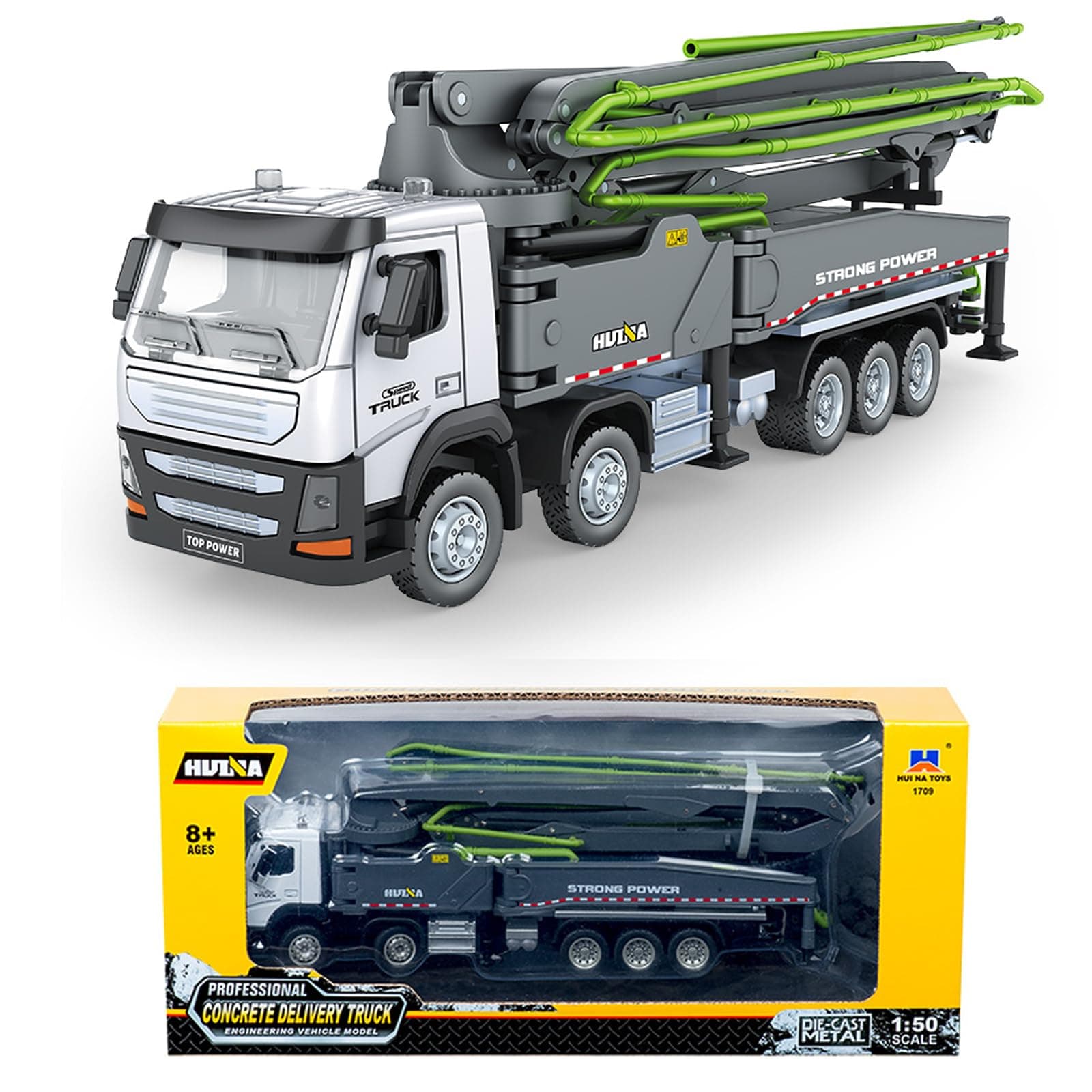 Gemini&Genius Concrete Pump Truck Toys for Kids, Alloy 1-50 Die-cast Heavy Duty Wheeled Construction Vehicle Toys Gift, Collectible for Kids and Decoration House