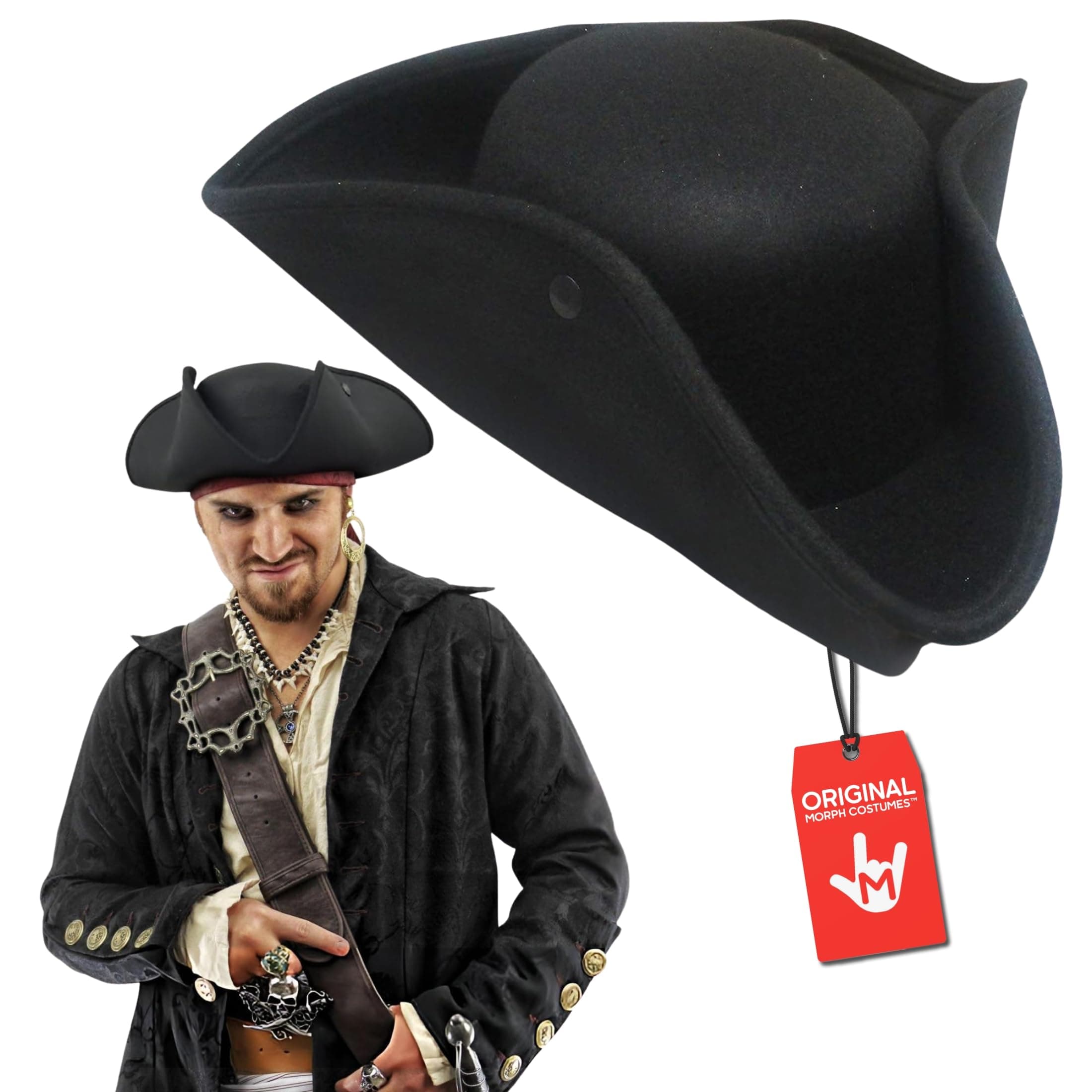 Morph Pirate Hat For Women Men Colonial Three Cornered Tricorn Hat Adult Buccaneer Costume Accessories
