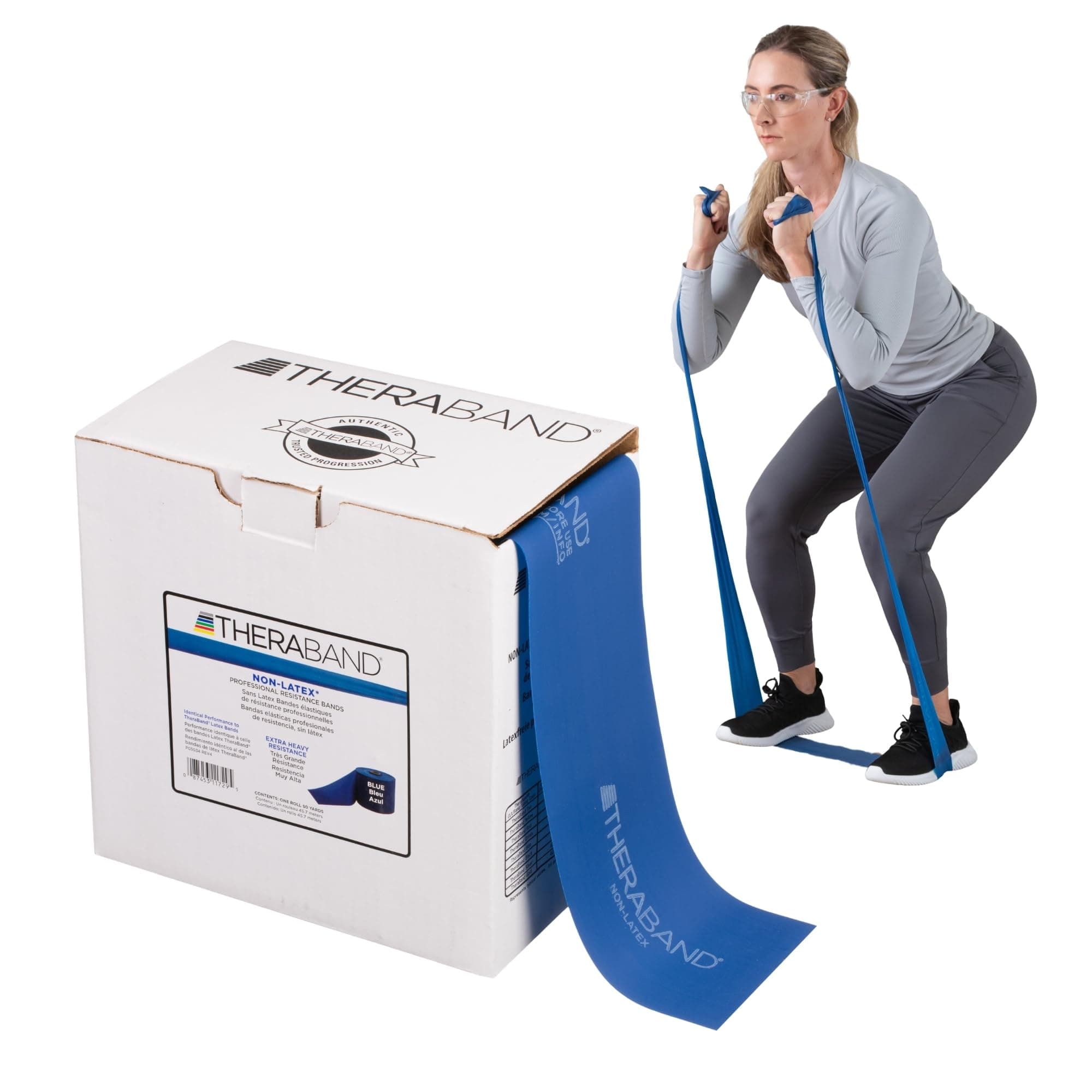TheraBand Resistance Band 50 Yard Roll, Extra Heavy Blue Non-Latex Professional Elastic Bands for Upper & Lower Body Exercise, Physical Therapy, Pilates, Rehab, Dispenser Box, Intermediate Level 2