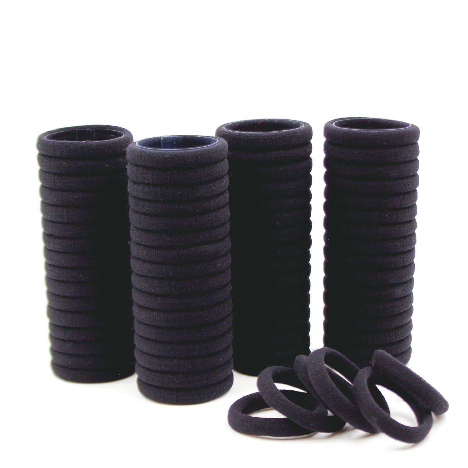 8.5mm Hair Ties Rubber Bands for Women Girls Thick Curly Hair, 100 PCS Black, Large No Crease Cotton Seamless Ponytail Holders Scrunchie for Kids Men, No Damage No Slip Soft Hair Elastics