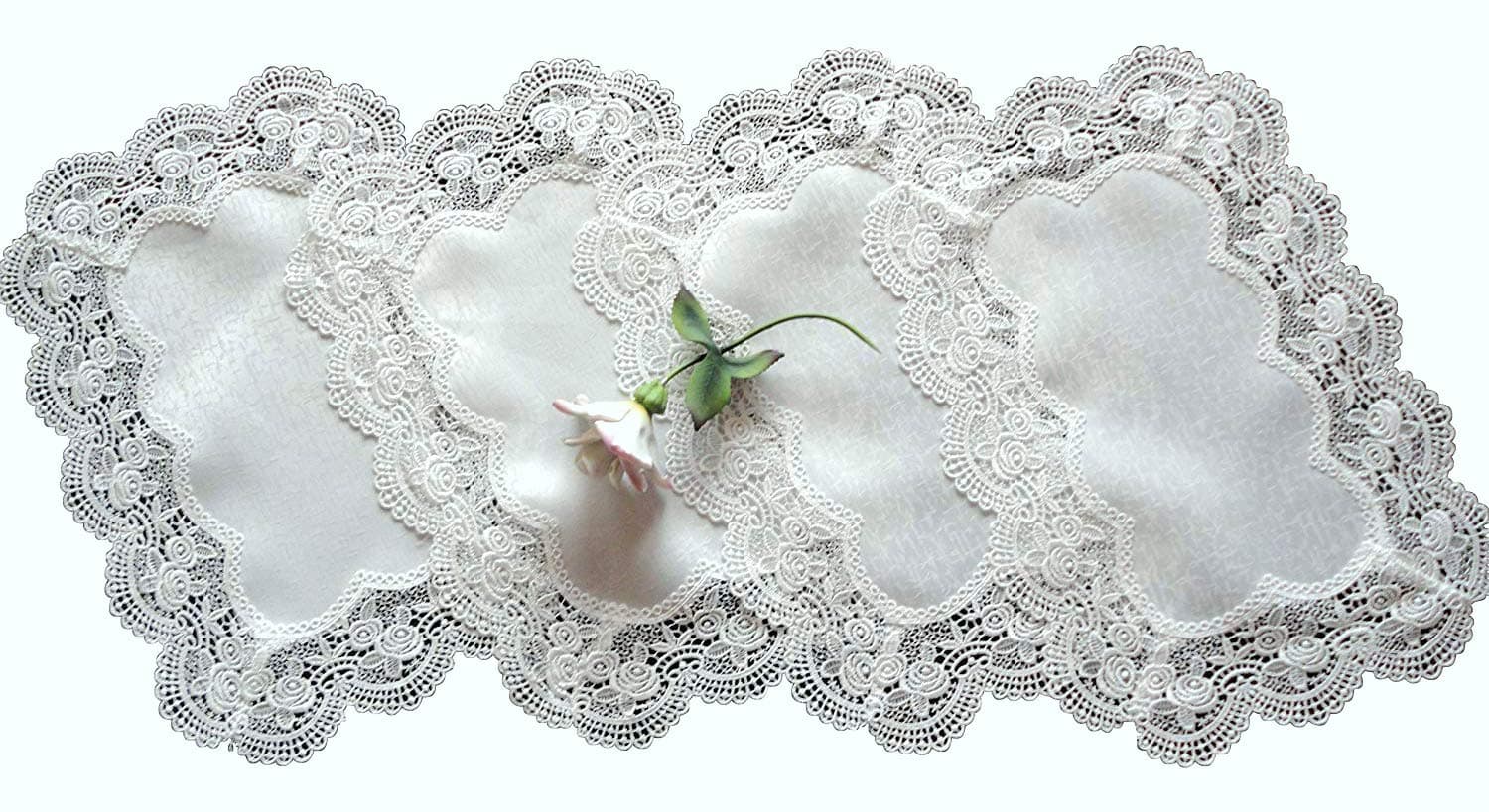 Galleria di Giovanni Royal Rose European Lace White Place Mats Doilies Retangular Set of Four