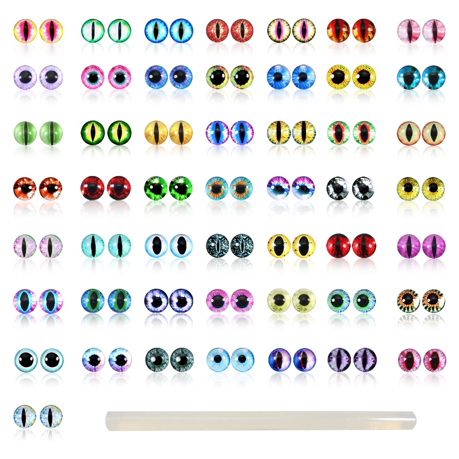 TOAOB 100pcs Assorted Colors Glass Dragon Eyes 8mm Crafts Cabochons for Clay Doll Making Sculptures Props and DIY Jewelry Making Findings