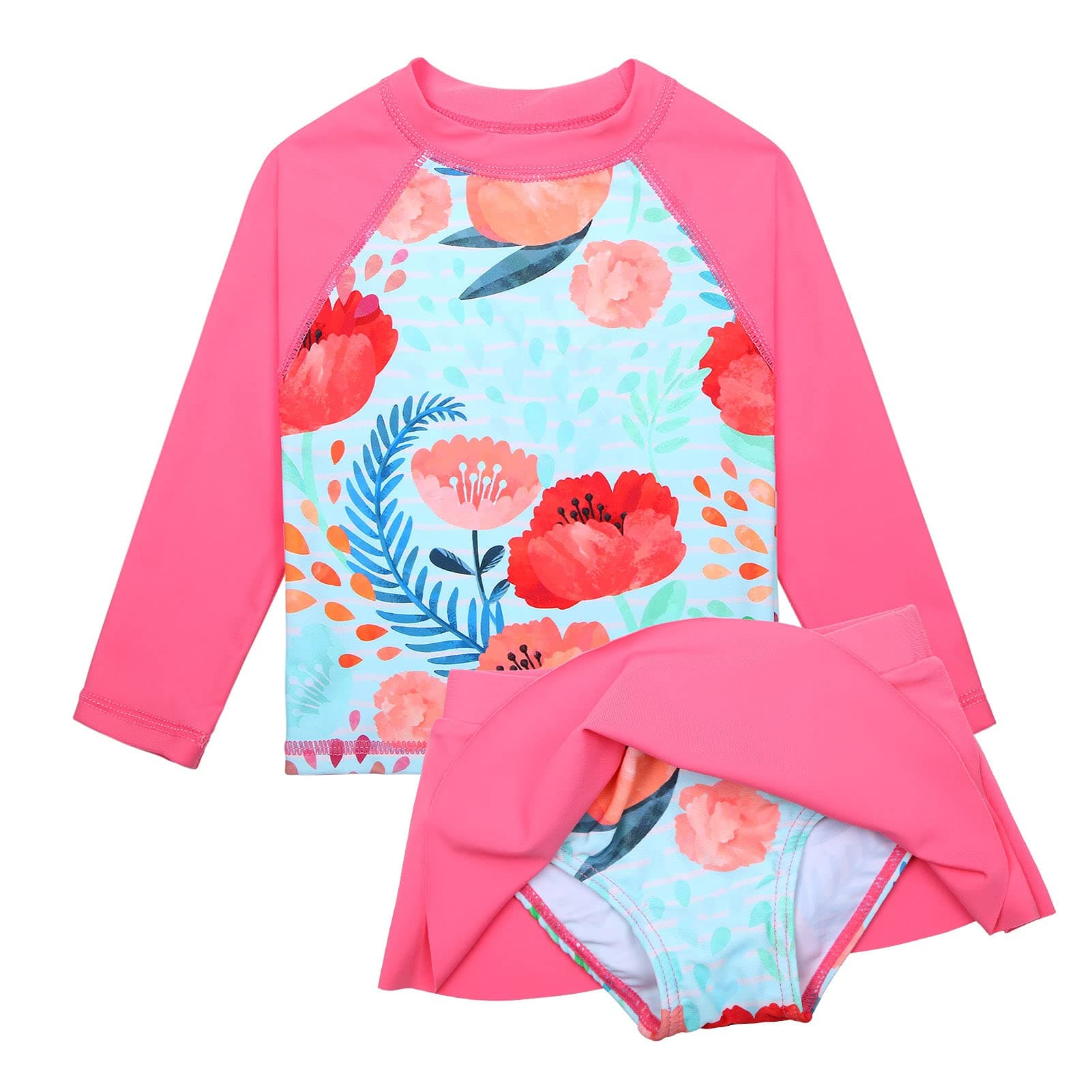 XFGIRLS Girls Swimsuit Toddler Girl Two Piece Long Sleeve Bathing Suit Swimwear Swimming UPF 50+