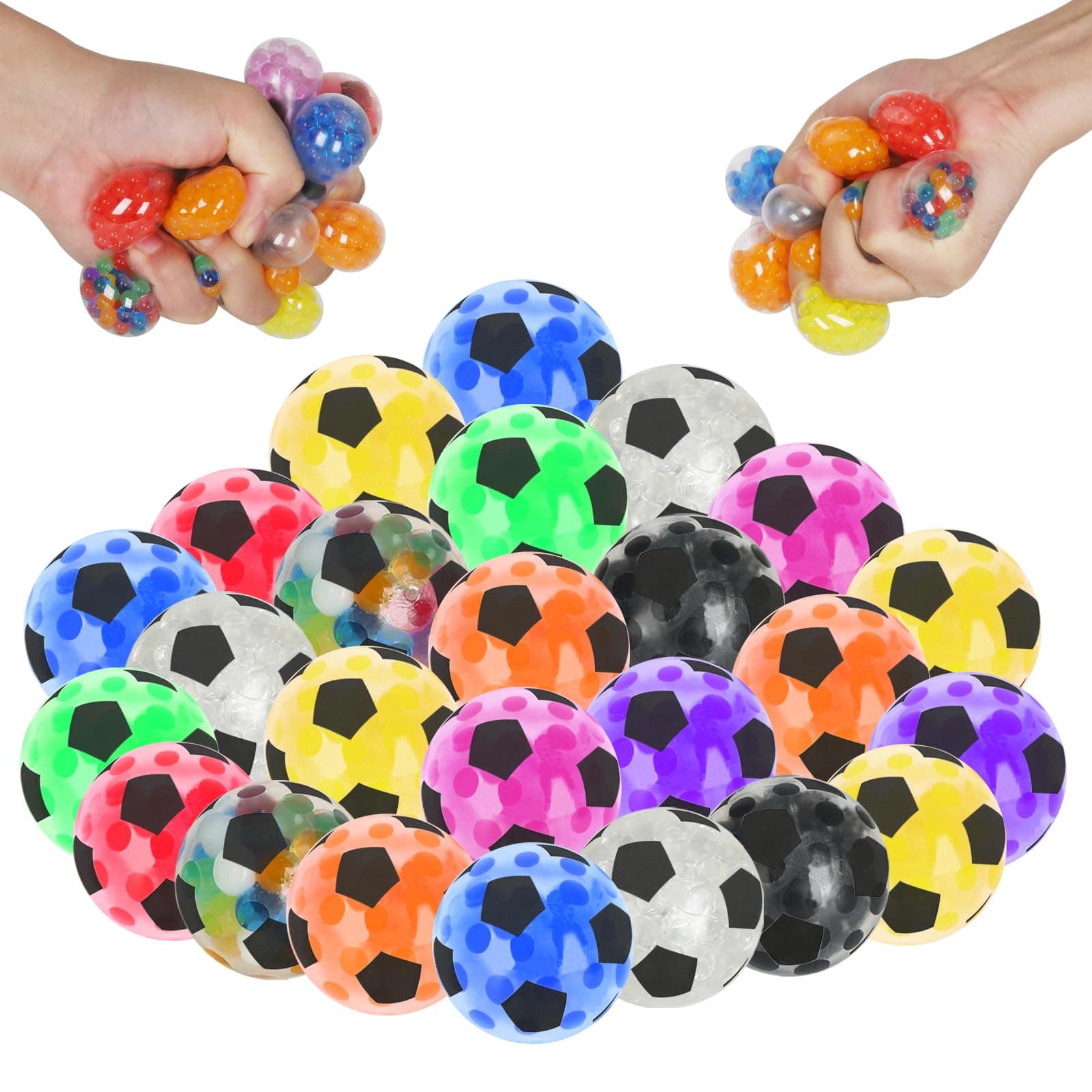 20 Pack Mini Stress Balls Set Fidget Toys for Adults, Colorful Soccer Squishy Squeeze Stress Relief Ball, Party Favors Bags Gifts