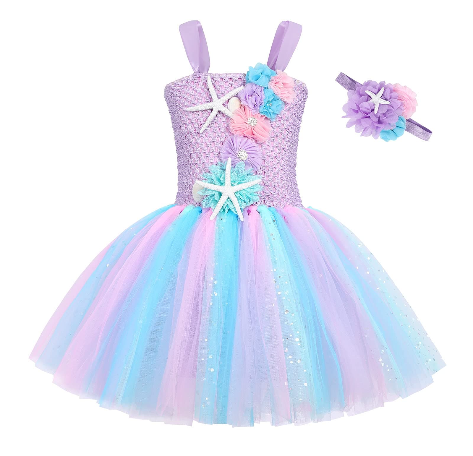 Mermaid Tulle Tutu Dress Girls Mermaid Birthday Party Princess Dress Kids Halloween Costume Outfits