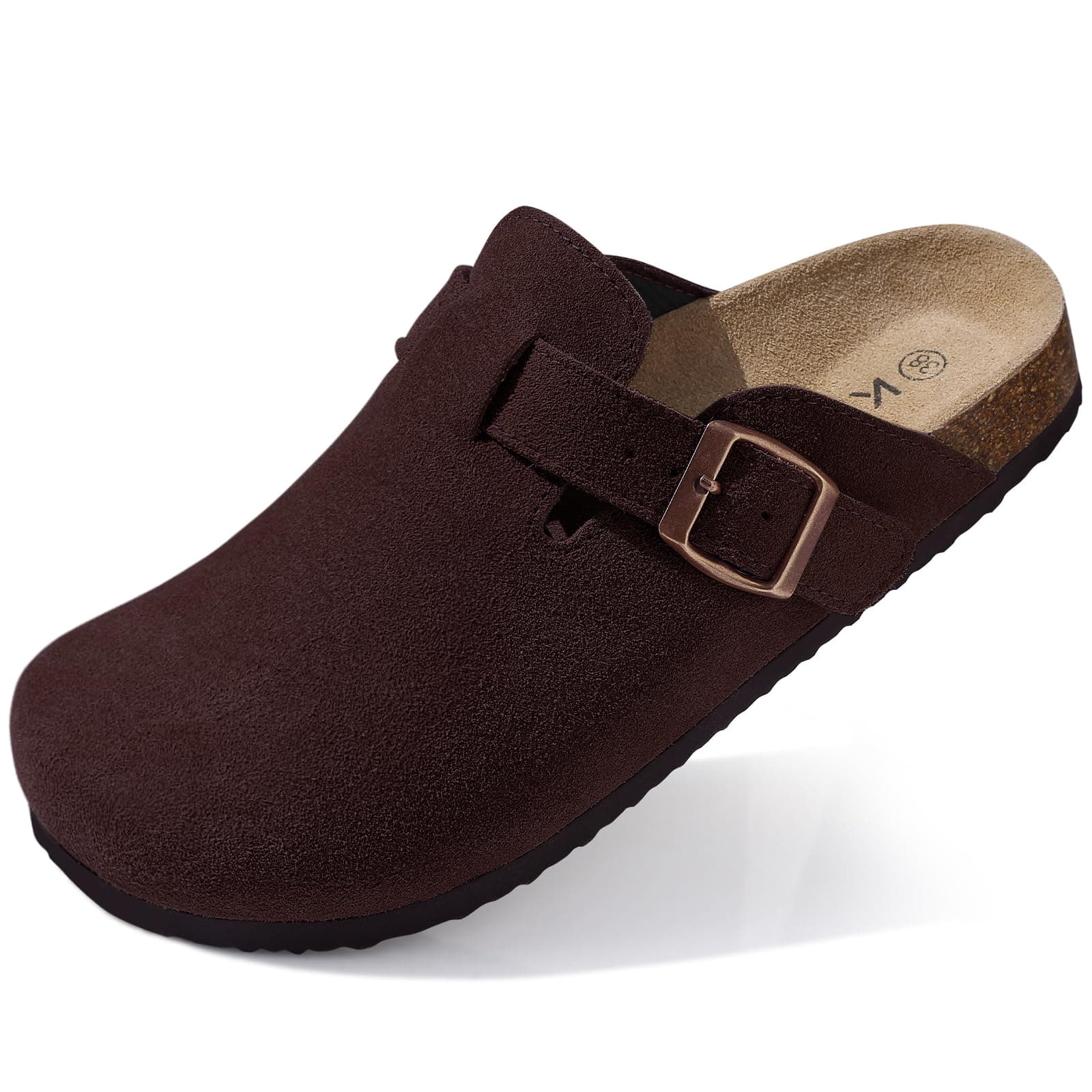 Genuine Suede Clogs for Women Cork Footbed Sandals Leather Mules Potato Shoes with Arch Support