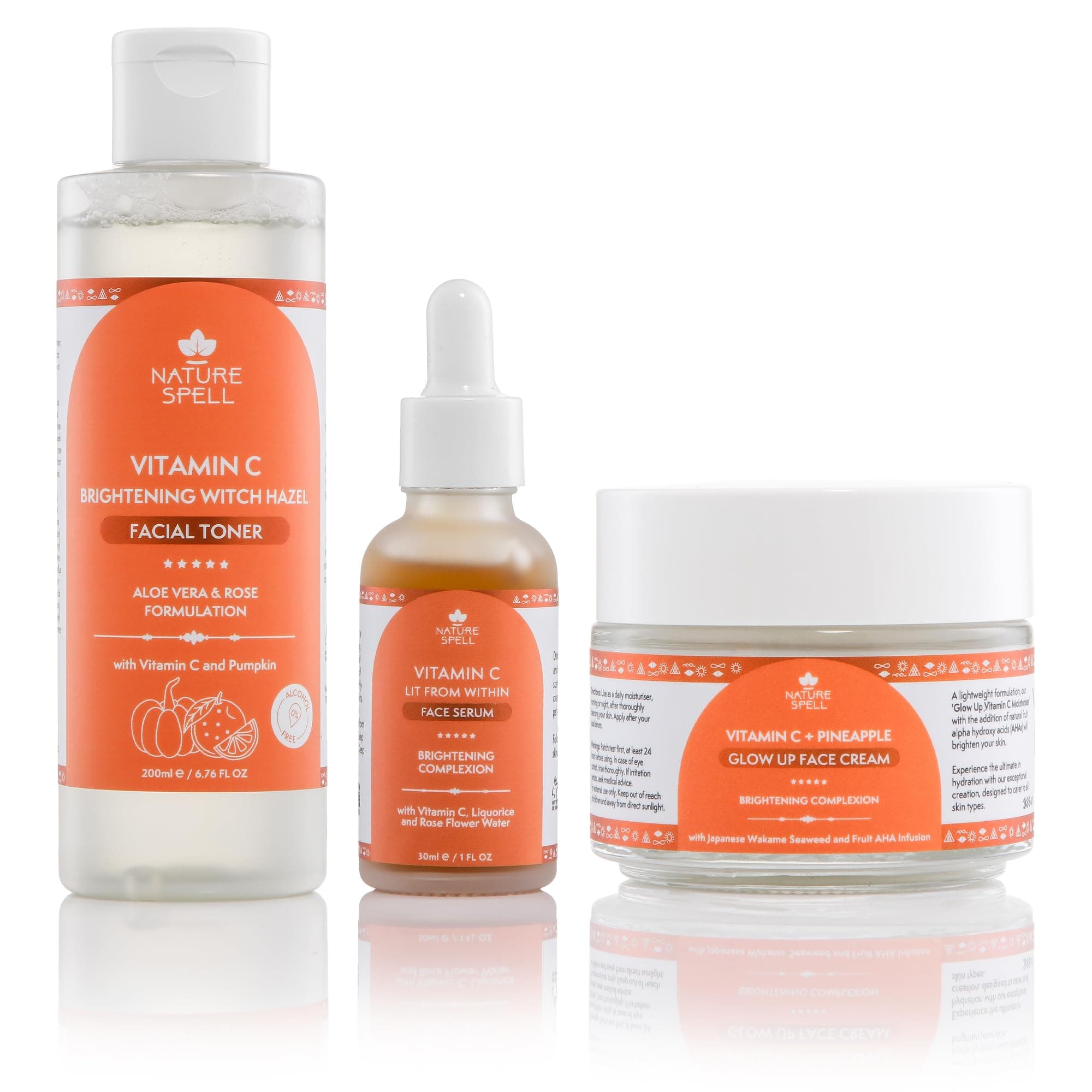 Nature Spell Vitamin C Skincare Gift Set, Brightening Witch Hazel Facial Toner, Vitamin C Face Serum & Glow Up Face Cream (Set of 3), Vegan