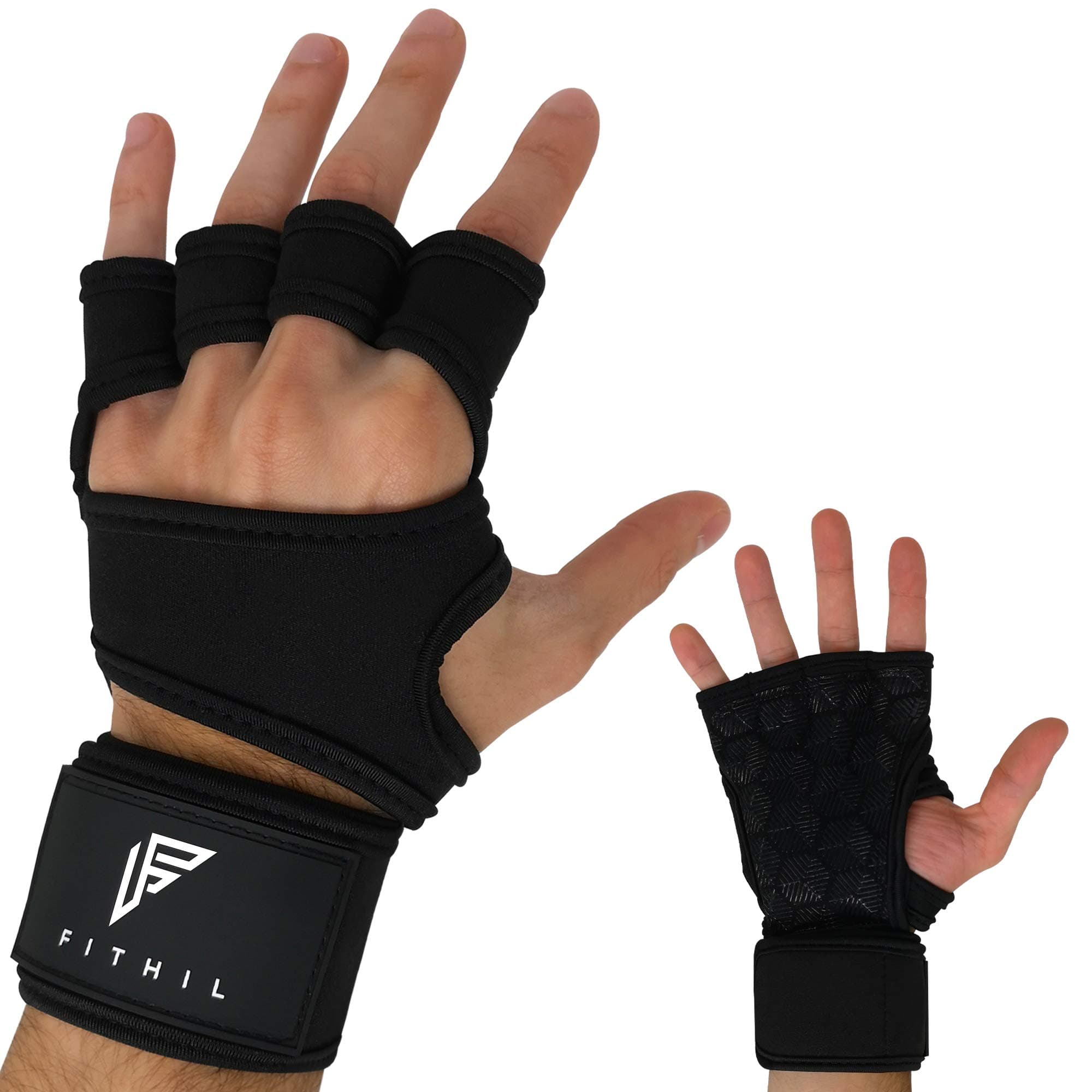 Fithil Fingerless Gym Gloves with Wrist Support for Women and Men - Hand Grips for Crossfit, Gymnastics, Calisthenics, Weight Lifting - Equipment for Bench Press, Pull up Bar, Kettlebell