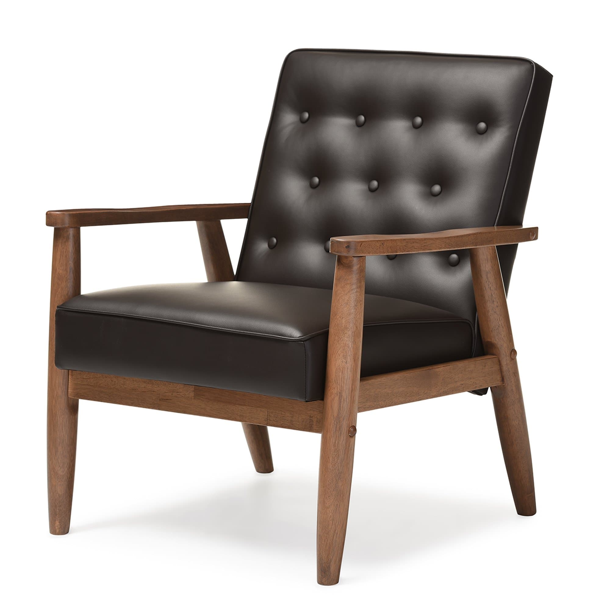 Sorrento Faux Leather Upholstered Wooden Lounge Chair, Brown