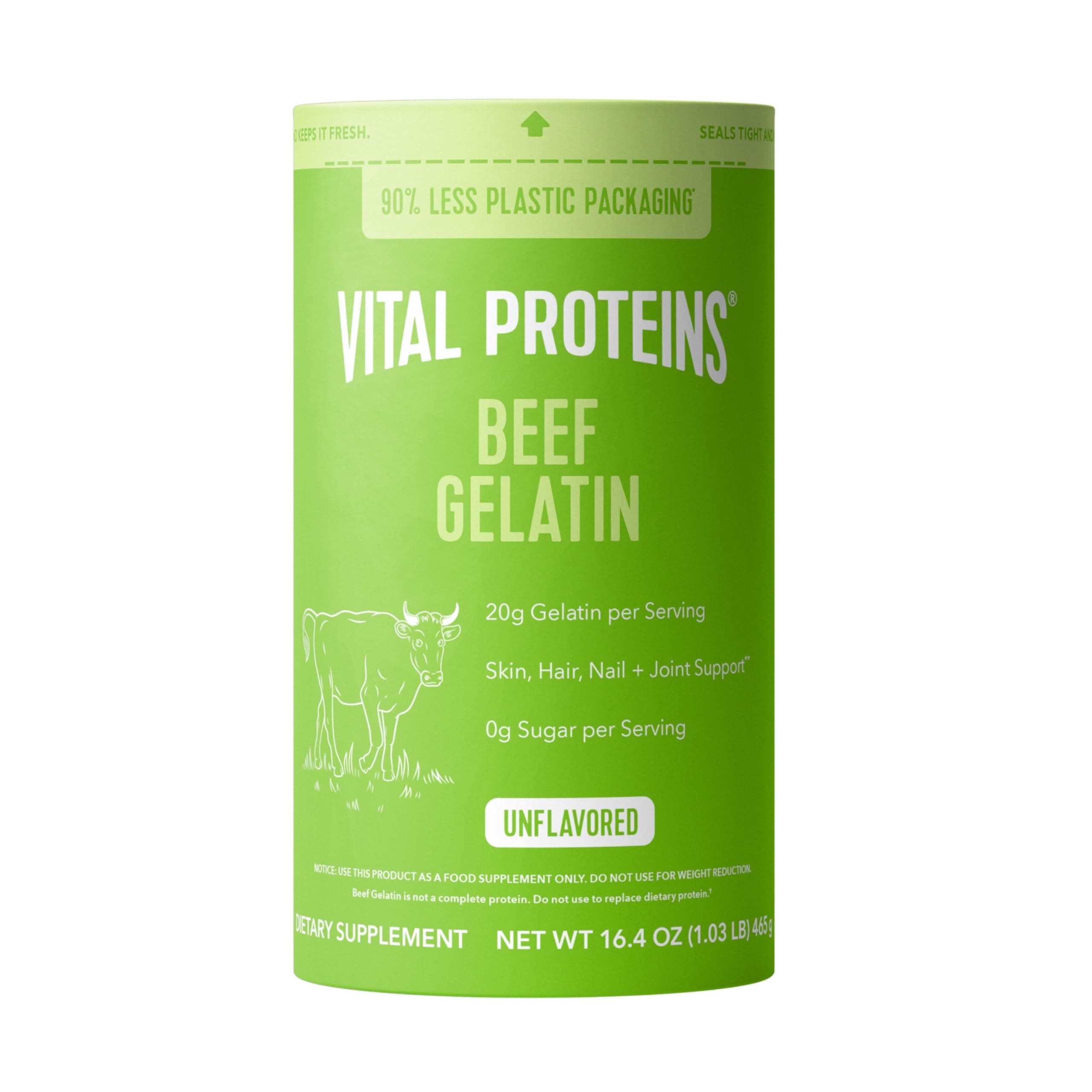 Vital Proteins Beef Gelatin : Pasture-Raised, Grass-Fed, Non-GMO 16.4 oz - Gluten free, Dairy free, Sugar free, Whole30 Approved, and Paleo friendly