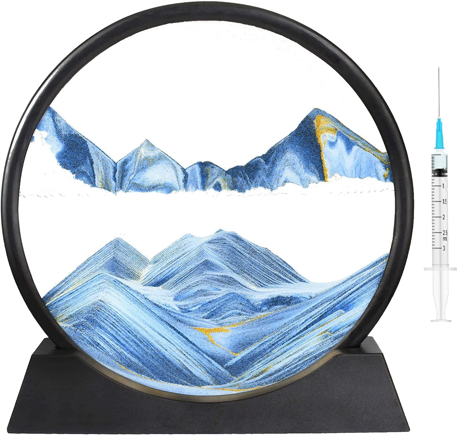 CPENSUS Moving Sand Art Picture Glass Liquid Painting 3D Natural Landscape showpieces for Home Decor Antique Gifts for Kids Office Desktop Decoration Desk Table Decorative Items (7, Blue)