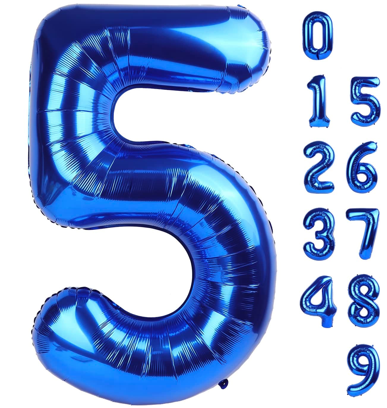 5 Balloon Numbers 40 Inch Blue Birthday Decorations for 5th Boys Girls, Self Inflating Big Navy Number Balloons for 15 25 35 50 Women Men Graduation Party Decor Supplies