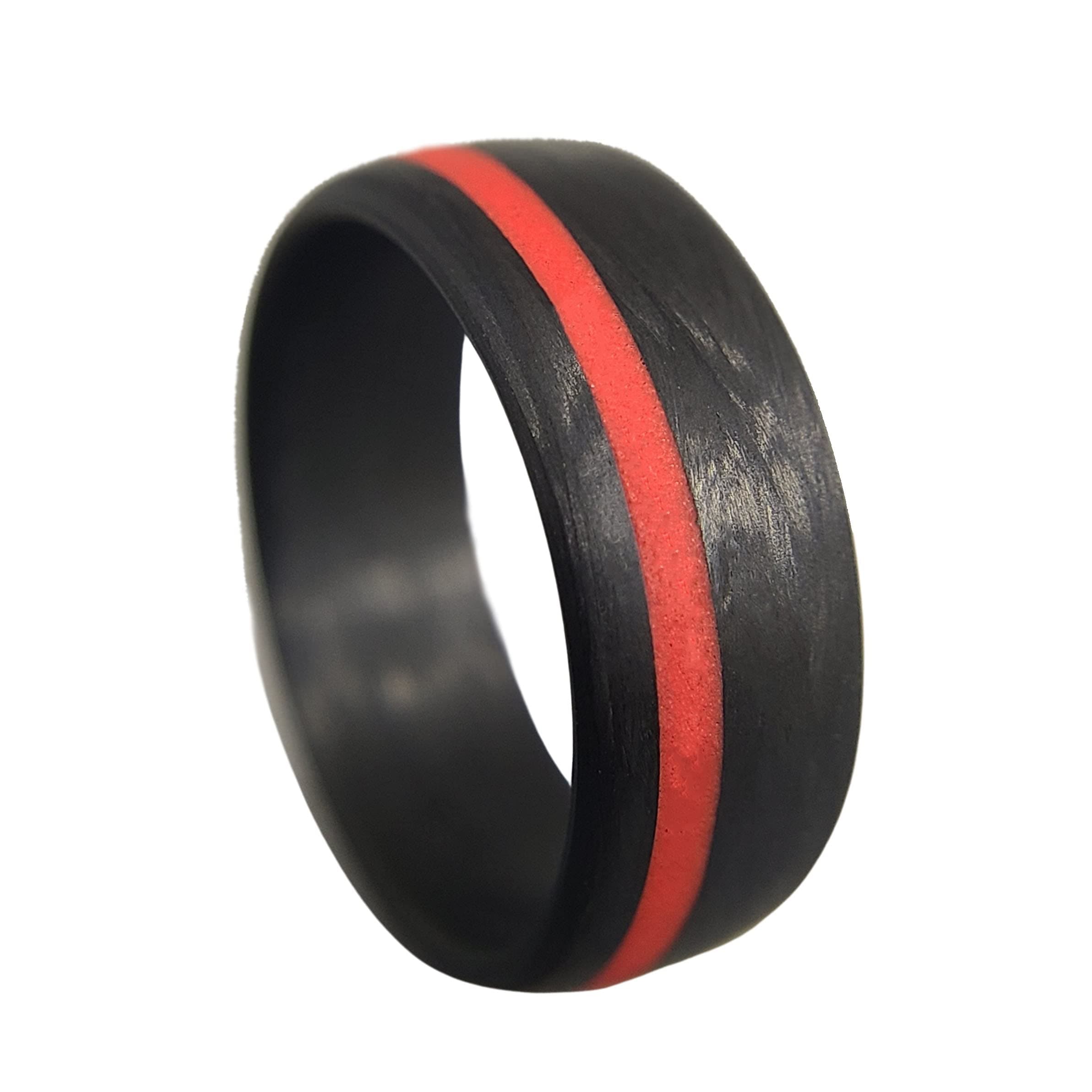 Handmade Ring Band - Men's or Women's Full Carbon Fiber Ring with Red Glow Inlay, Matte or High Gloss Finish, Glow-in-the-Dark, Durable, Waterproof, Sizes 4-16, Custom Band Widths
