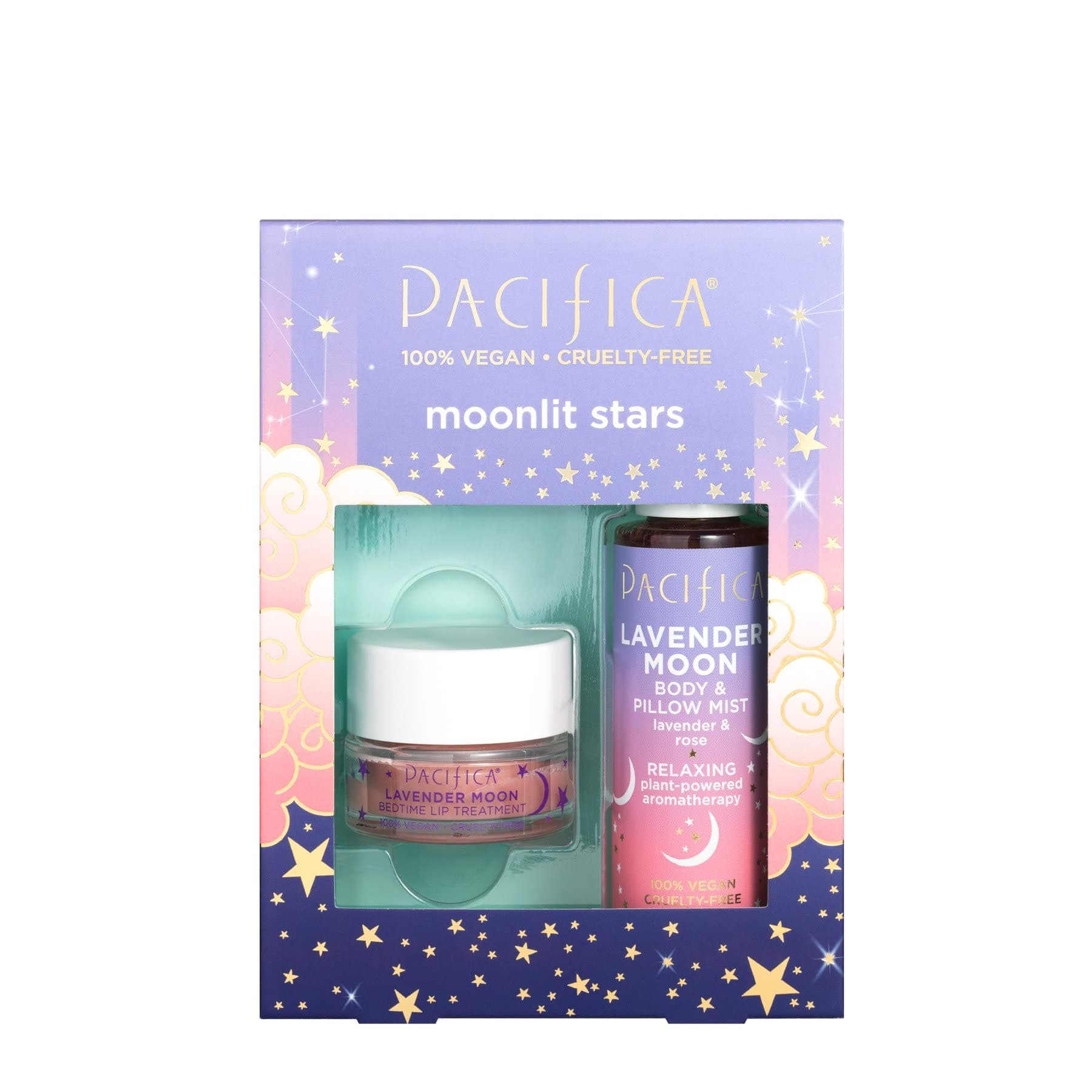 Pacifica Beauty Moonlit Stars Duo, Lavender Pillow Mist, Linen Spray, Overnight Lip Treatment, Holiday Gift Set, Stocking Stuffer, Aromatherapy for Sleep, Clean Skin Care, Vegan + Cruelty Free, Purple