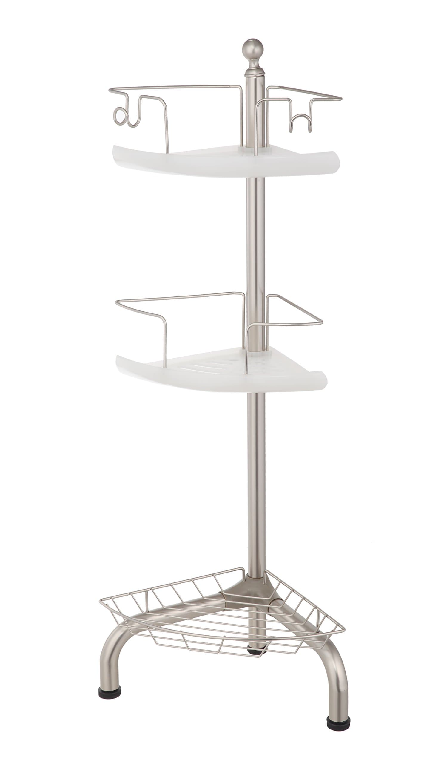 Home Zone Bathroom Shower Caddy with 3-Basket Shelves | Adjustable Standing Storage Placement with Satin Nickel Finish (Rustic Style)