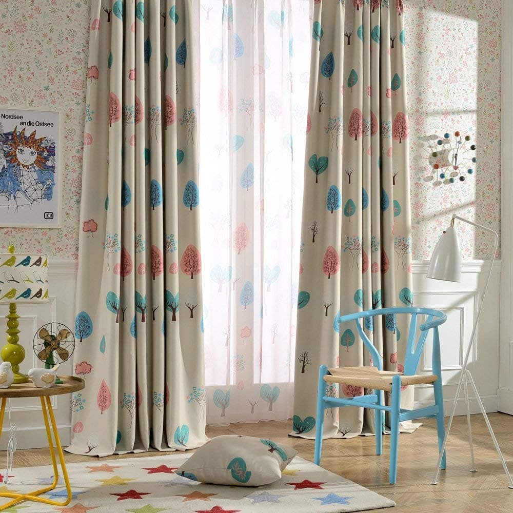Melodieux Cartoon Trees Room Darkening Blackout Curtains for Kids Room Nursery Grommet Top Drapes, 52" W x 84" L (1 Panel)