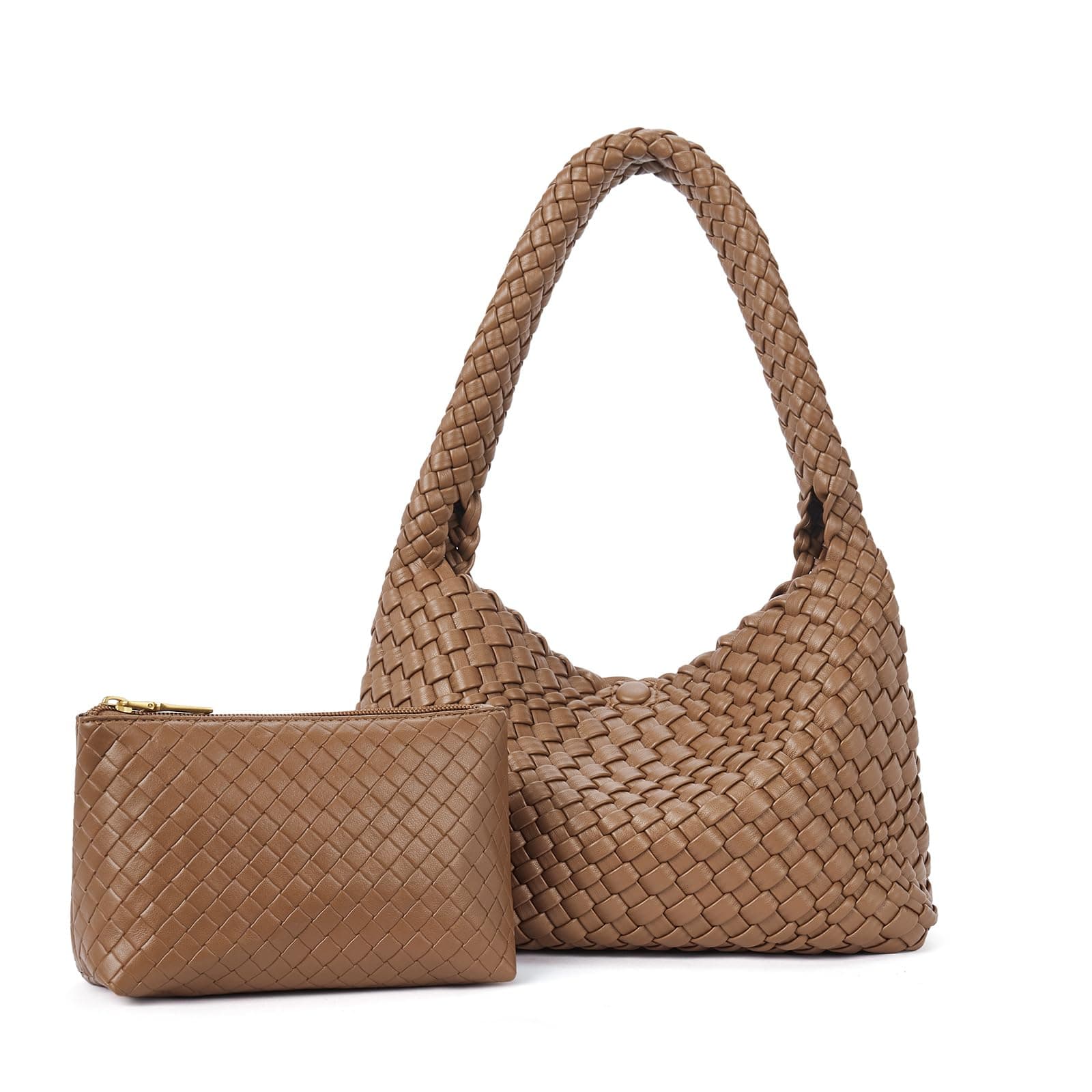 CLUCI Woven Shoulder Bag for Women, Vegan Leather Purse Tote Handbag 2PS