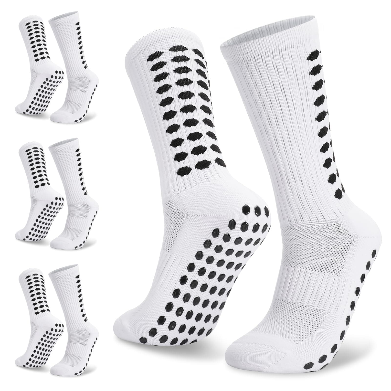 3 Pairs Grip Socks Football for Men Grippy Socks Gain the Edge Grip Football Sock Anti-slip Sports Sock with Rubber Pads,Breathable Soccer Socken for Basketball Hiking Running,White