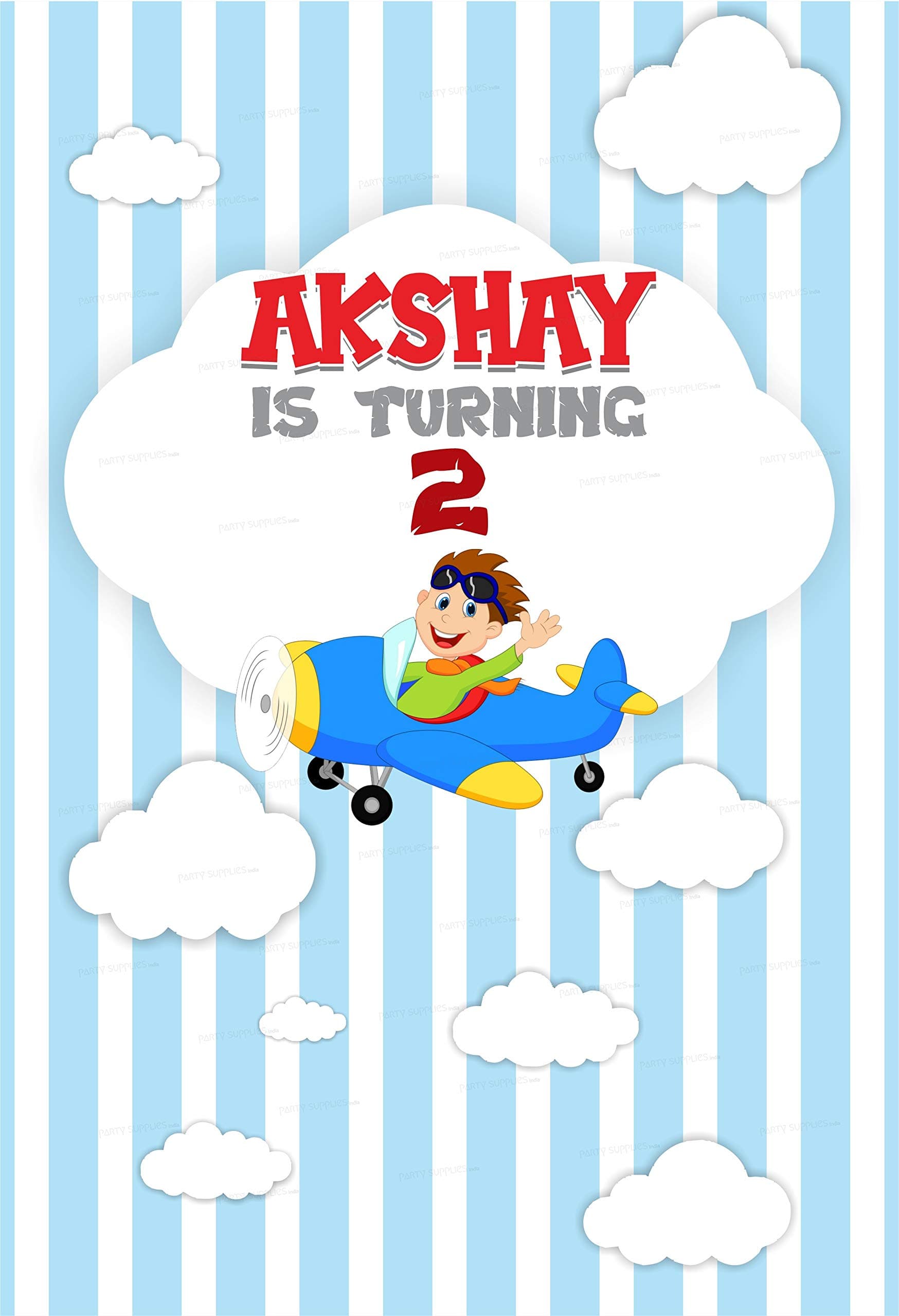 Party Supplies India™ Customized Aeroplane Theme Blue Welcome Board/Birthday Party Decorations