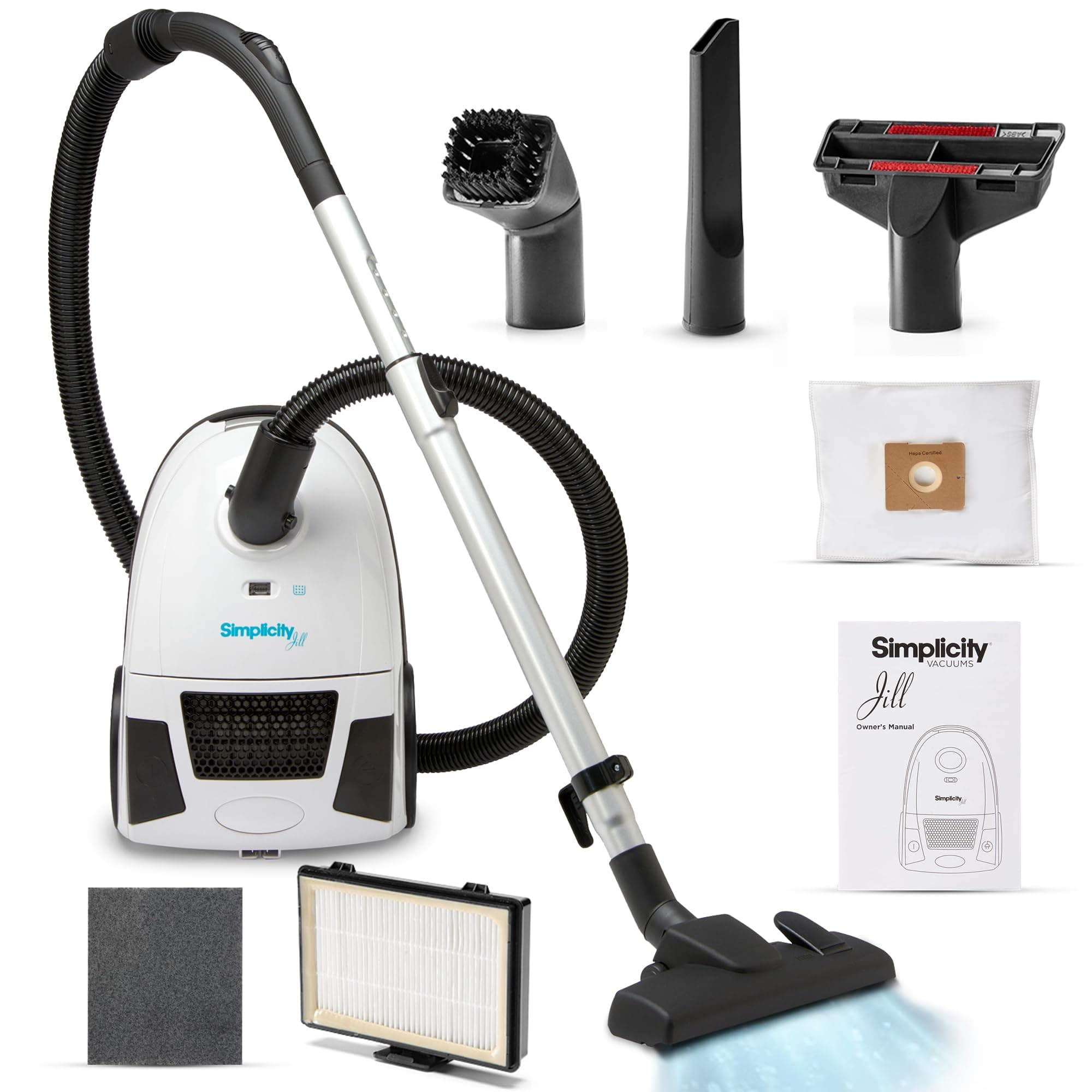 Simplicity Vacuums Jill Lightweight Bagged Canister Vacuum Cleaner – Bagged Vacuum Cleaner with Certified HEPA Filter, Adjustable Suction, Suitable for Floor and Rug Cleaning