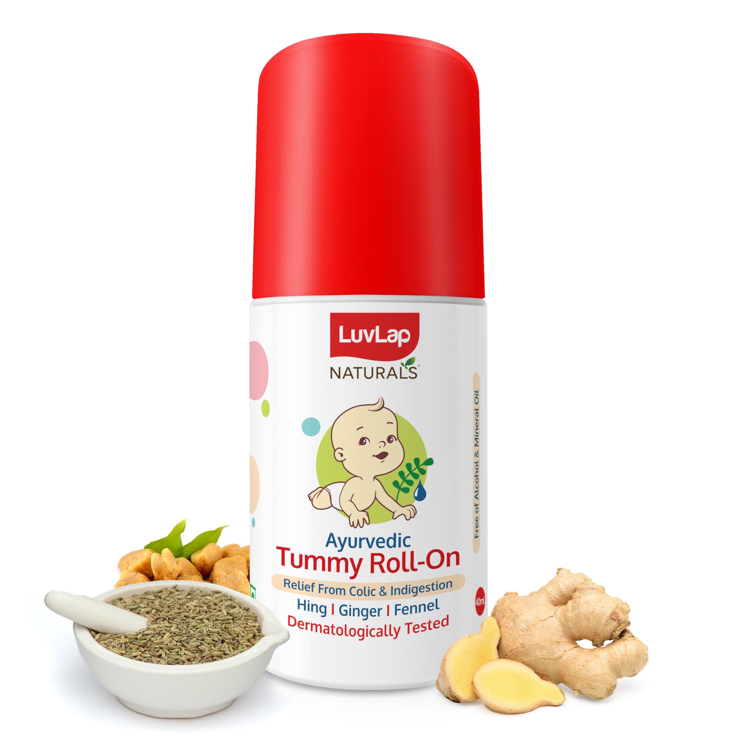 Naturals Baby Tummy Roll On Oil (40ml) for Colic & Gas Relief, Relieves Constipation & Indigestion with Hing, Ginger & Fennel (Saunf), Alcohol free, Dermatologically tested Ayurvedic medicine