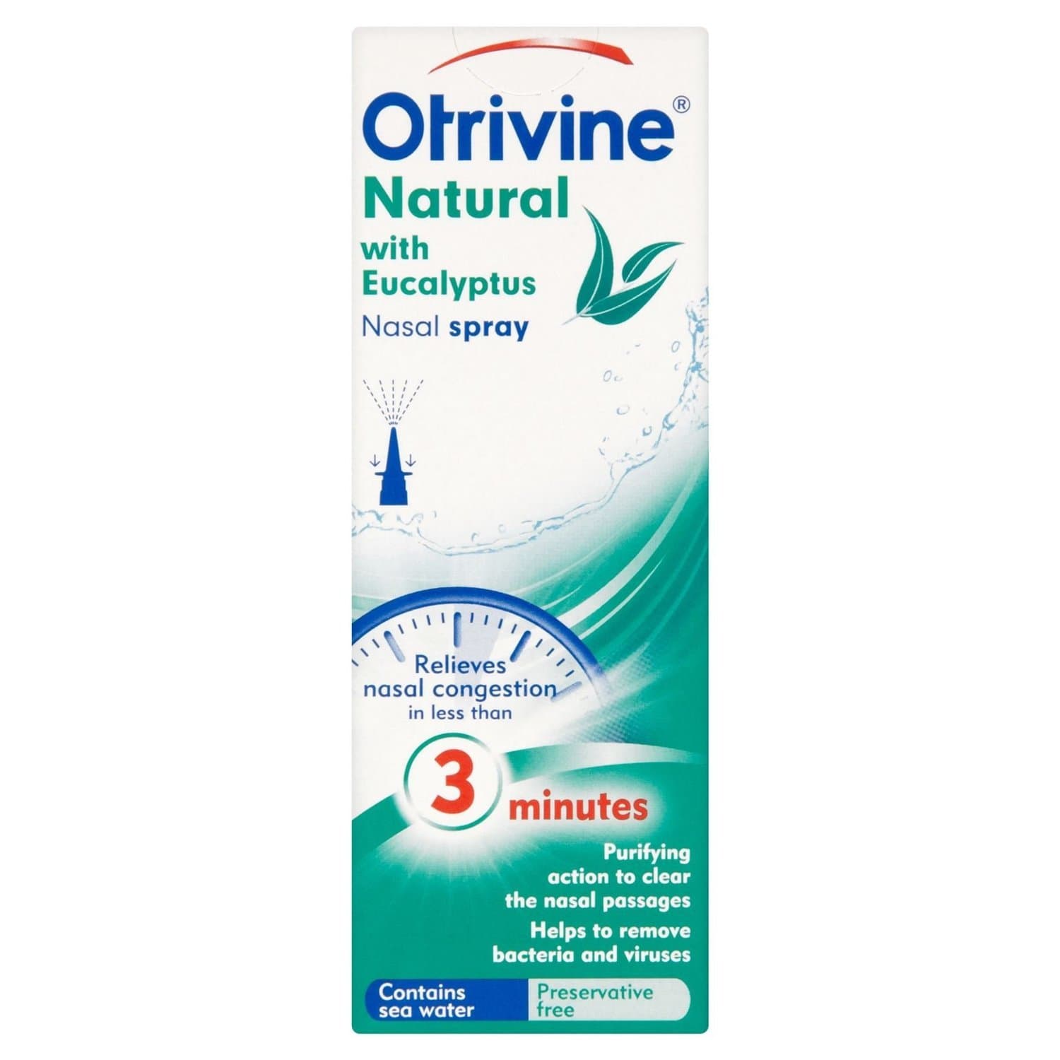 THREE PACKS Otrivine Natural with Eucalyptus Nasal Spray 20ml