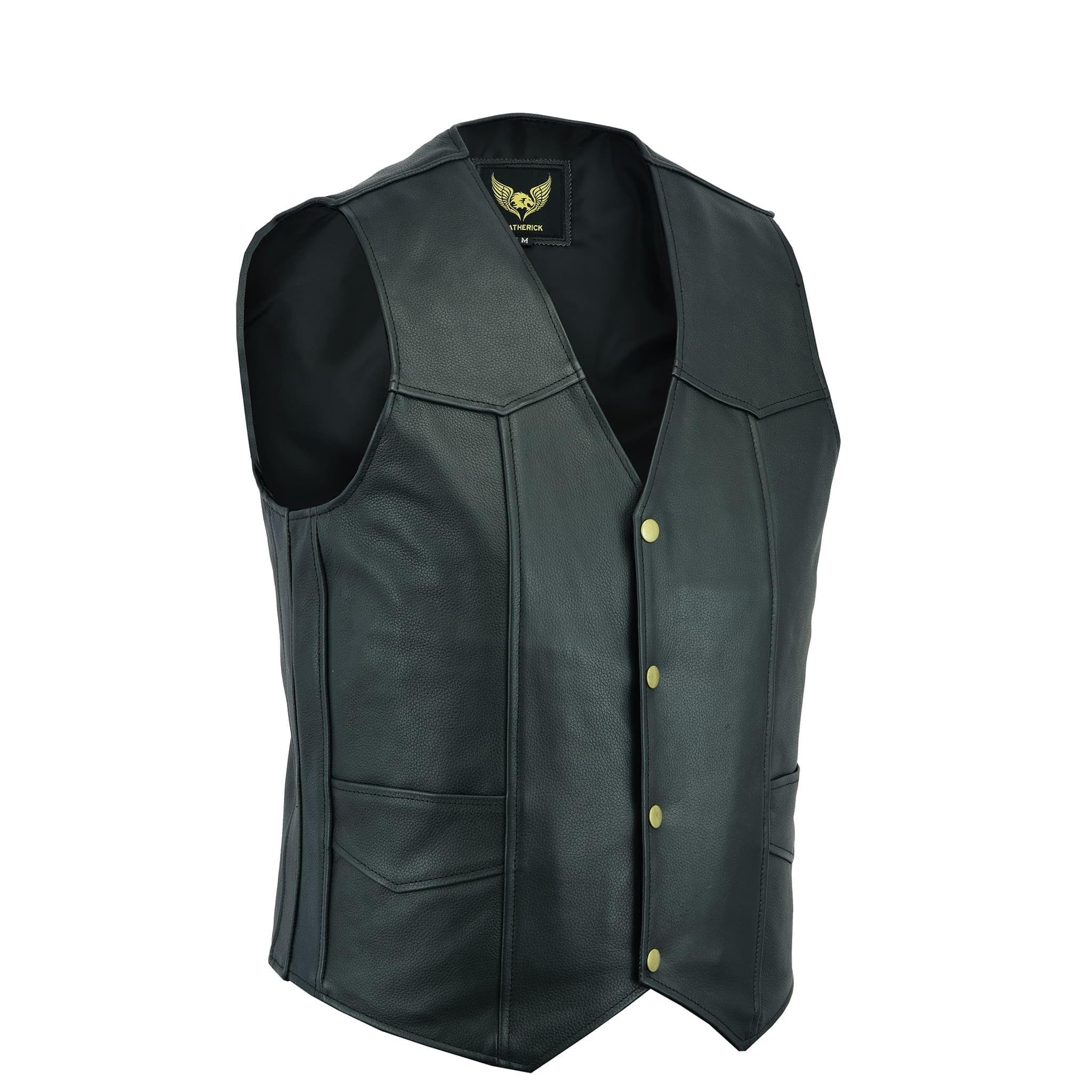 – Leatherick Men's Real Leather Waistcoat Vest Black - Biker Style Casual Fashion
