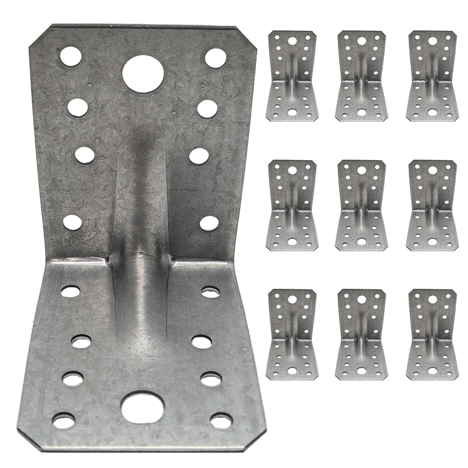 Corner Braces Brackets Heavy Duty Wooden Angle Metal Steel Sheet Galvanised, 70x70x55mm, 1.5mm Thick, Pack of 10, Rust Resistant, 265kg Load Capacity, Easy Install for DIY Projects