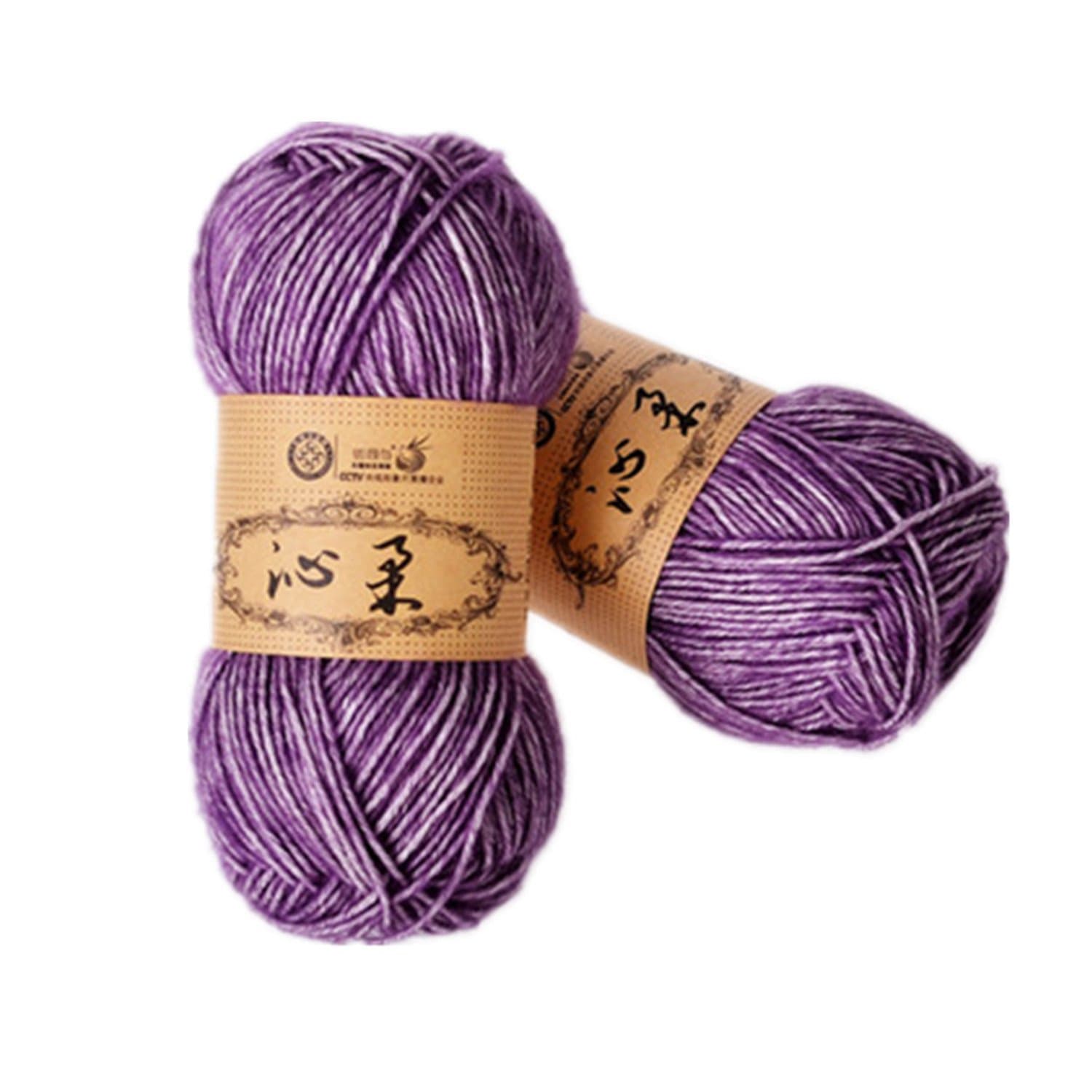 Artilin 2 Skeins Hand Knitting Cotton Yarn Baby Thread Crochet Cotton Warm Baby DK Line,Purple and White