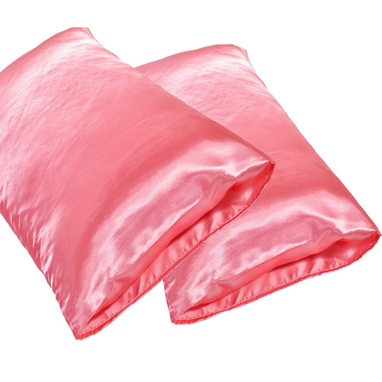 JINHONGRUI Silk Satin Pillowcase for Hair and Skin, Facial Beauty Hypoallergenic, No Zipper Pillowcase Covers, Standard, Queen, King Size Pillowcase Set of 2 Pillow Bulk (Standard, Pink-2 Pack)