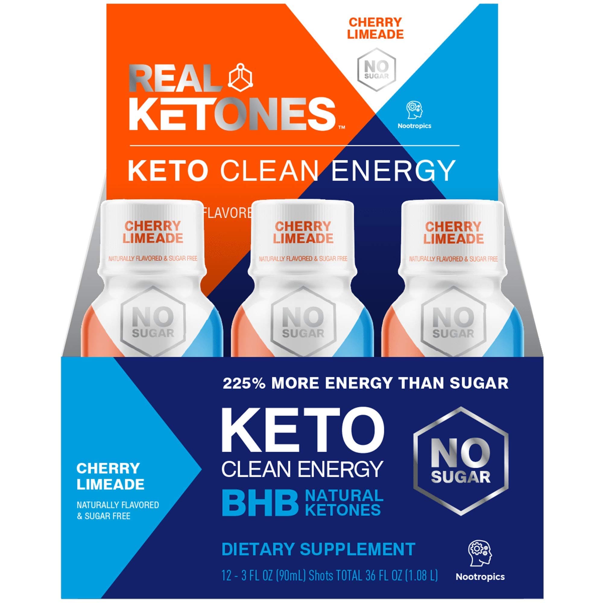 Keto Energy Shot - Exogenous Ketones Preworkout Drink- 12-Pack with D-BHB, Natural Caffeine, and Nootropic Blend - Cherry Limeade by Real Ketones