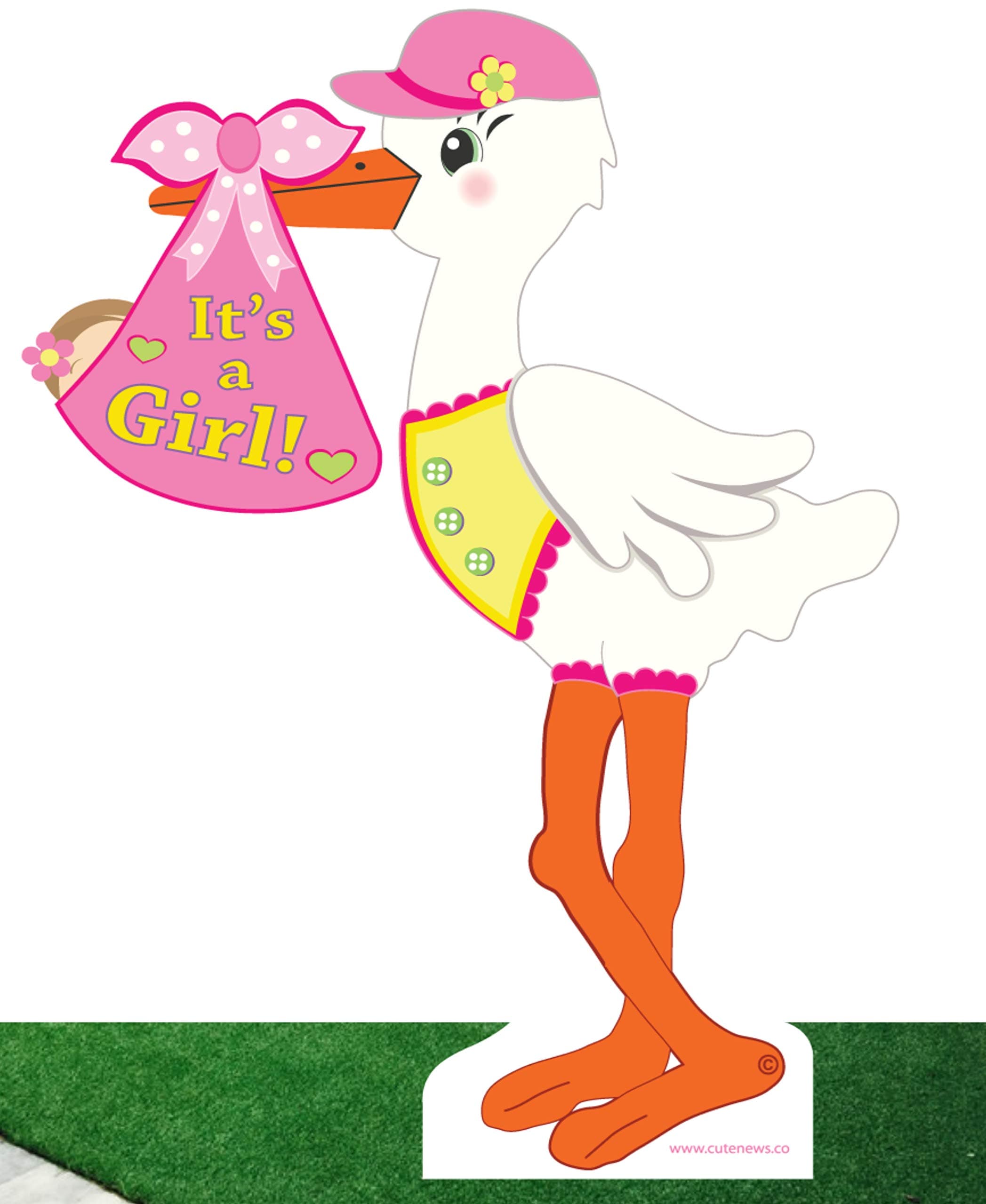 Cute News It's a Girl Stork Lawn Sign, Welcome Home Baby Yard Decoration, Outdoor Birth Arrival Announcement, Newborn Greeting Art, Shower Party Banner, Gift, Pink, 4 ft Tall