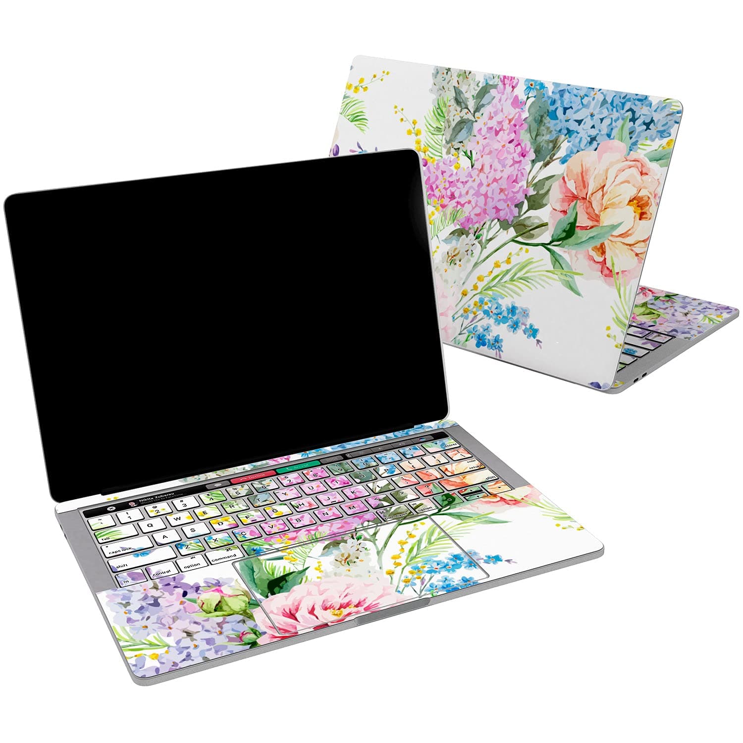 Cavka Vinyl Decal Skin Compatible for MacBook Pro 16 M1 Pro 14 2021 Air 13 M2 2022 Retina 2015 Mac 11 Mac 12 Lilac Flowers Colorful Sticker Art Cute Cover Laptop Design Peony Bloom Print Tender