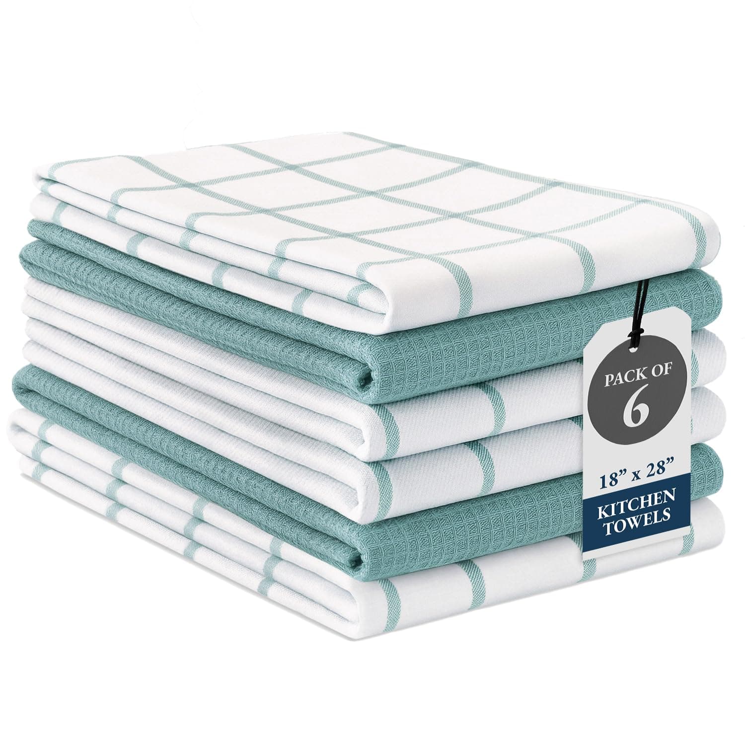 LANE LINEN Cotton Kitchen Towels and Dish Cloths Set, 6-Pack – Absorbent, Quick-Drying Dish Towel, 18" x 28", Soft, Premium Hand and Tea Towels - Aqua
