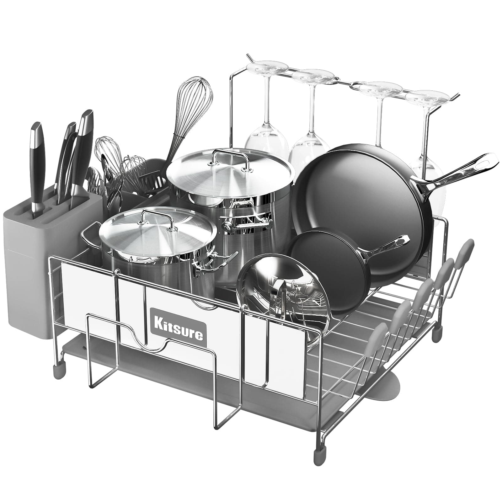 Kitsure Dish Drying Rack, Large Kitchen Dish Rack and Drainboard Set with Easy Installation, Durable Stainless Steel Dish Rack for Counter