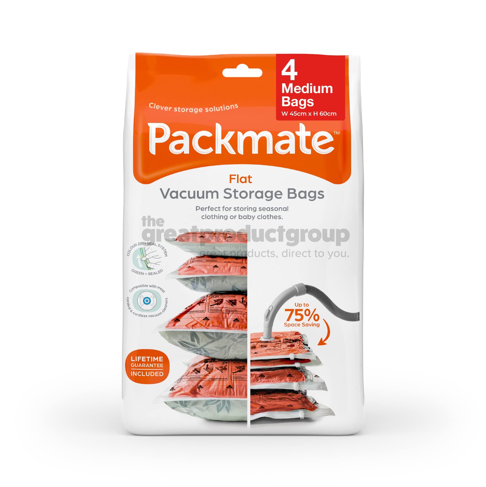 Packmate4 Medium (60 x 45cm) Flat Vacuum Storage Bag - Premium quality market-leading brand, reusable, spacesaver bags