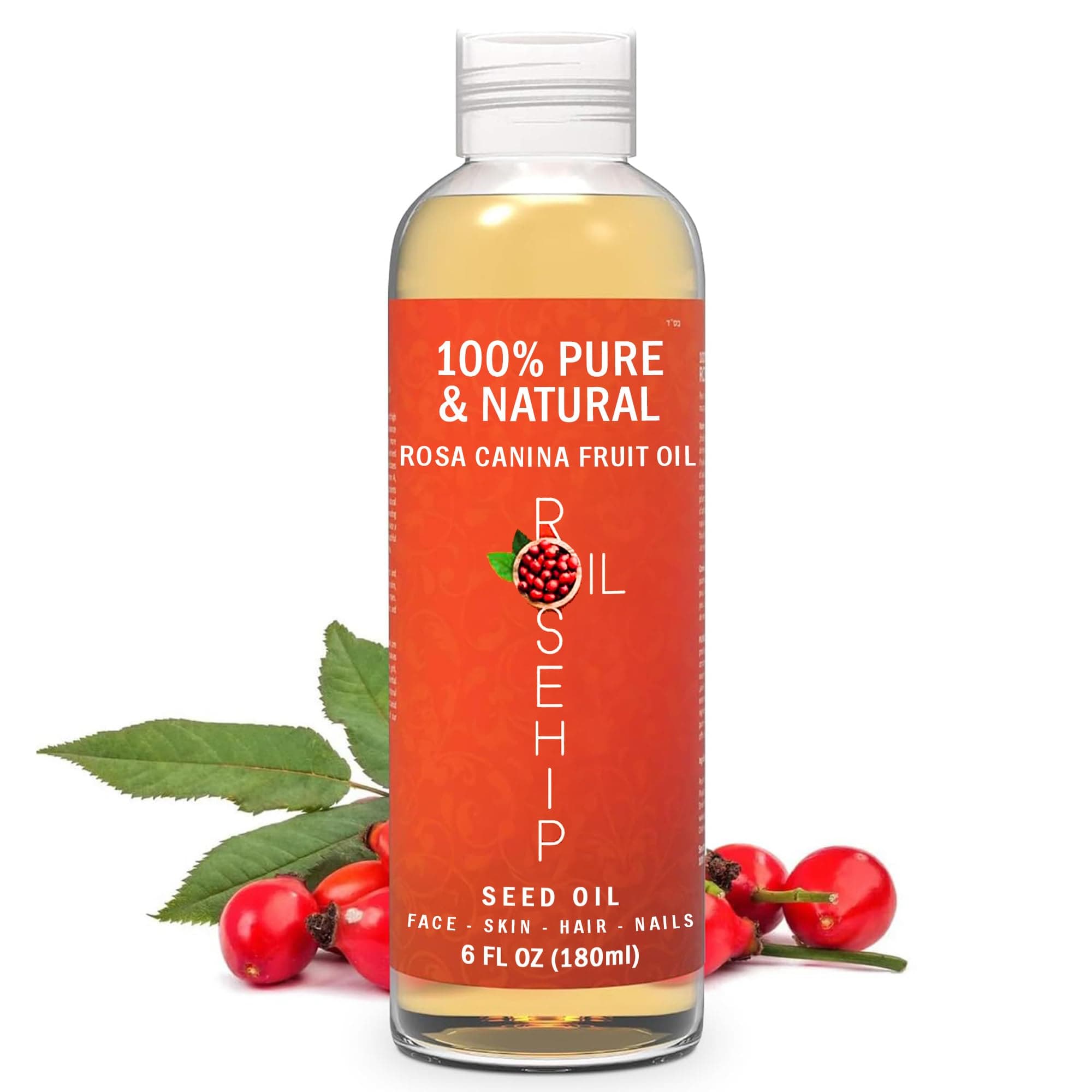 100% Pure Cold-Pressed Rosehip Oil – 6 FL oz Moisturizing Facial Oil for Face, Hair, Skin & Nails,Anti-Aging, Hydrating, Brightening, Scar & Stretch Mark Care - Pack of 1