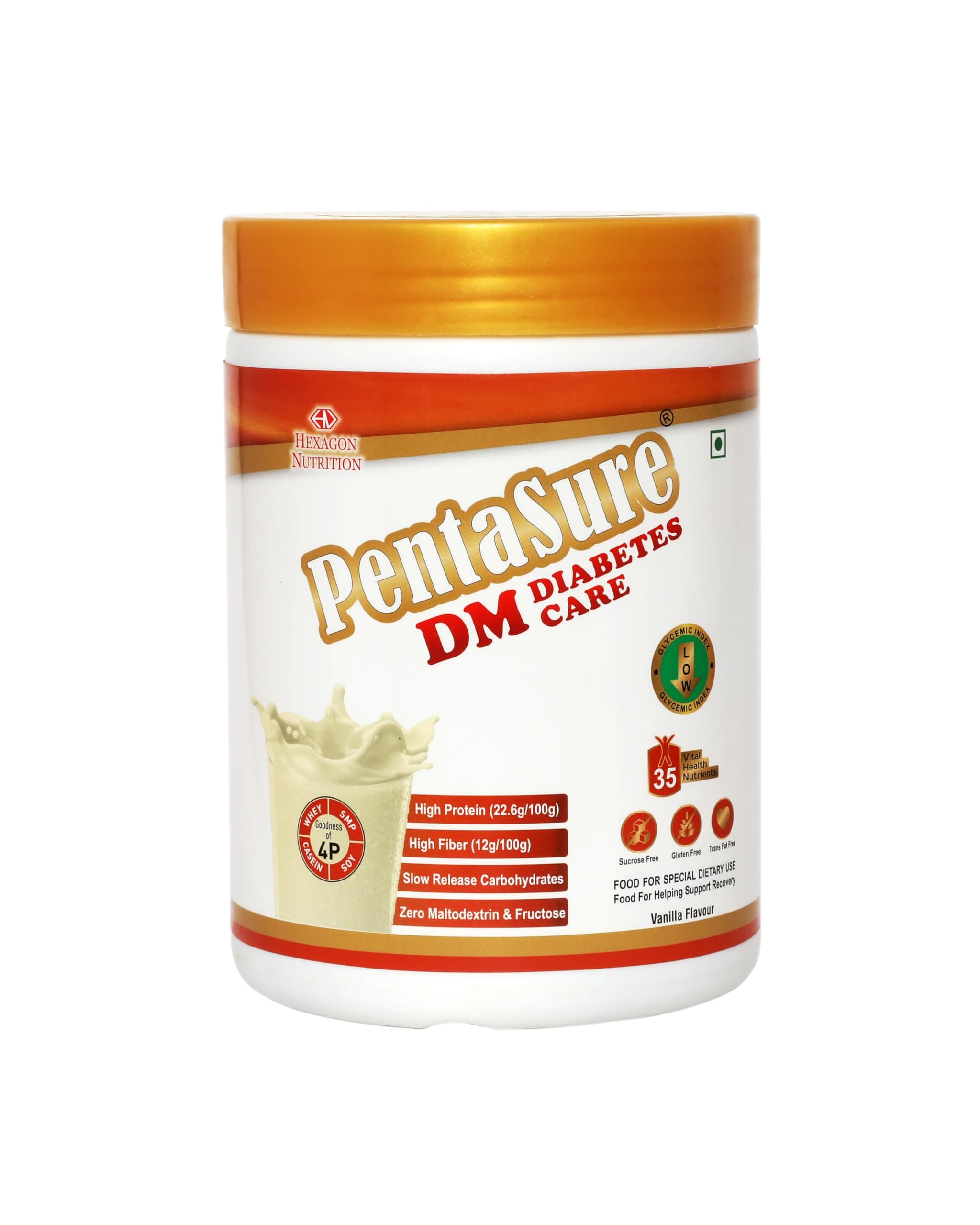 - Pentasure DM Diabetes Care Nutrition Drink To Help Manage Blood Sugar Levels| Vanilla Flavor| 400 Gram | 4 Proteins| High Fiber & Zero Maltodextrin