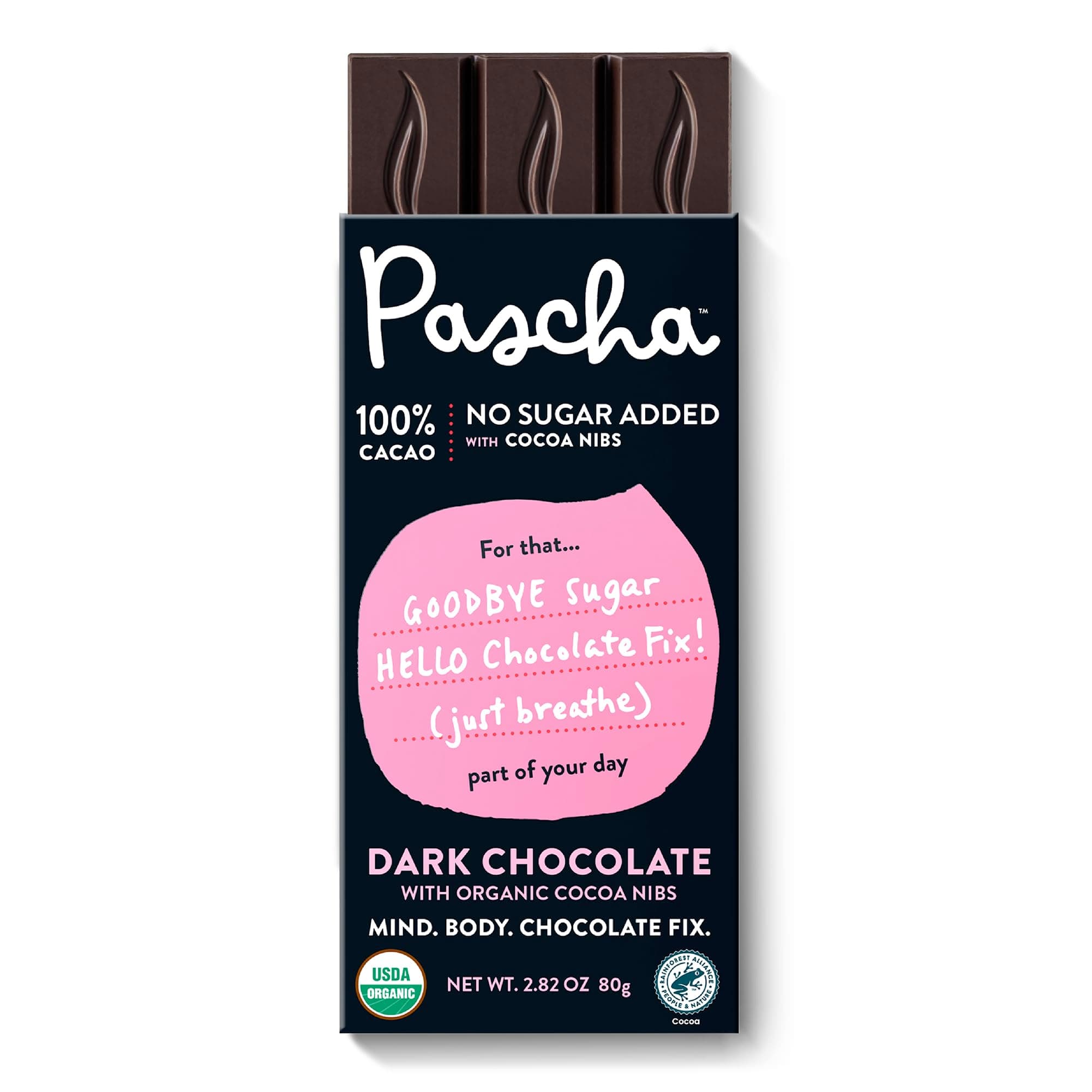 Organic Chocolate Bars, Gluten Free, Non GMO, 2.82 Oz, Pack of 10, Sugar Free Dark 100% Cacao with Cocoa Nibs