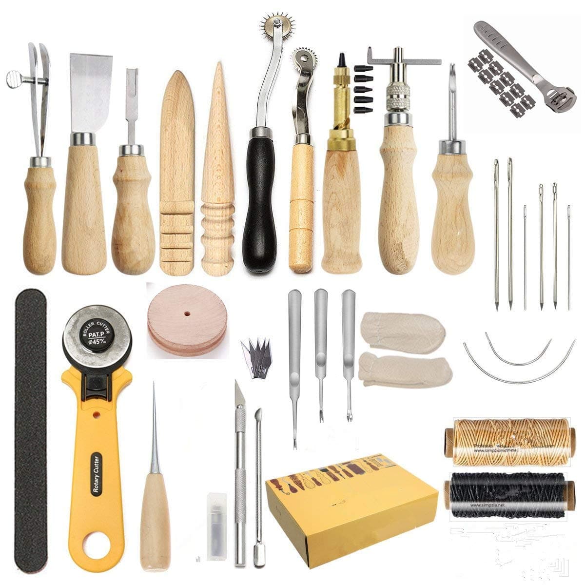 Leather Craft Tool Leather Sewing Tools Kit for Beginner Leather DIY Hand Stitching Tools with Groover Awl Edge Creaser, Great for Starters