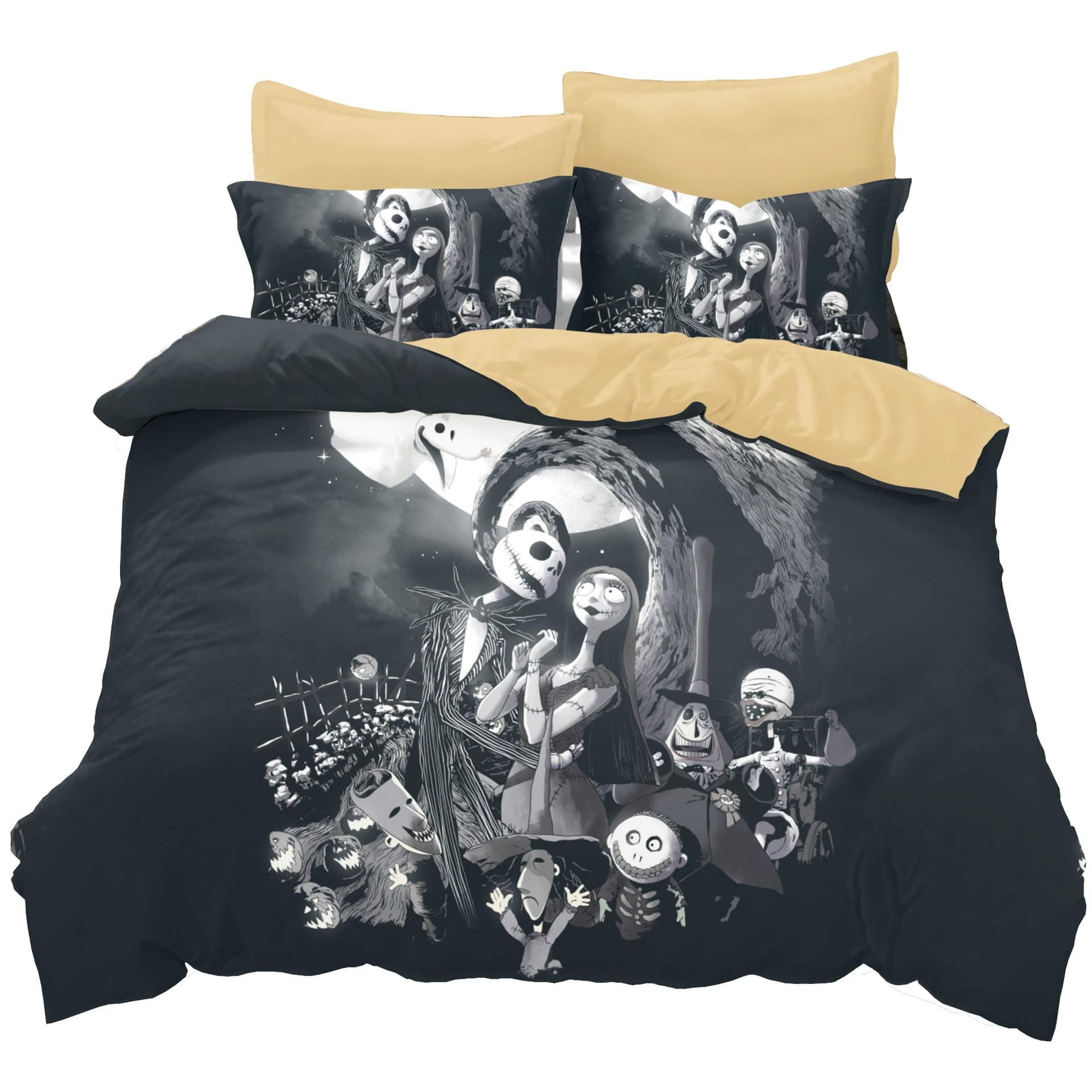 KTKRR Christmas Duvet Cover Set(no Comforter),Scarecrow Style Nightmare Before Christmas 3pc Bedding Set, Duvet Cover with Pillowcase Gift 3D Terrorist Design (Cal King, Black Christmas)