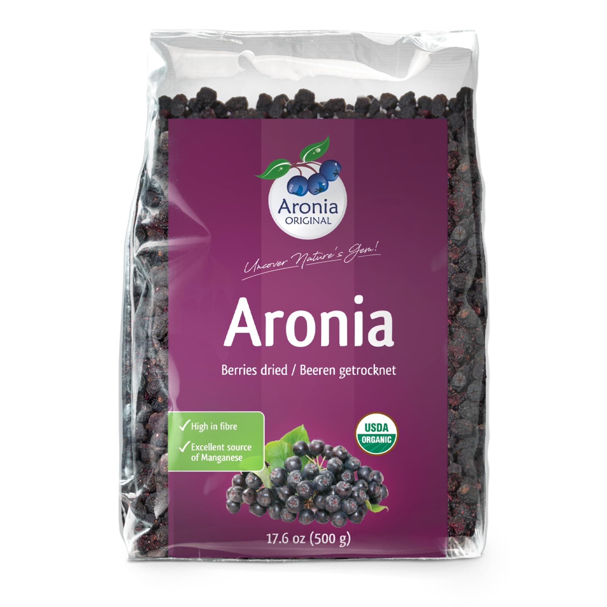 - Aronia Original Organic Dried Aronia Berries 17.6 oz (500 g) - Unsweetened Black Chokeberries, Gently Dried After Harvest - Vegan, Non-GMO, No Sulfites or Additives