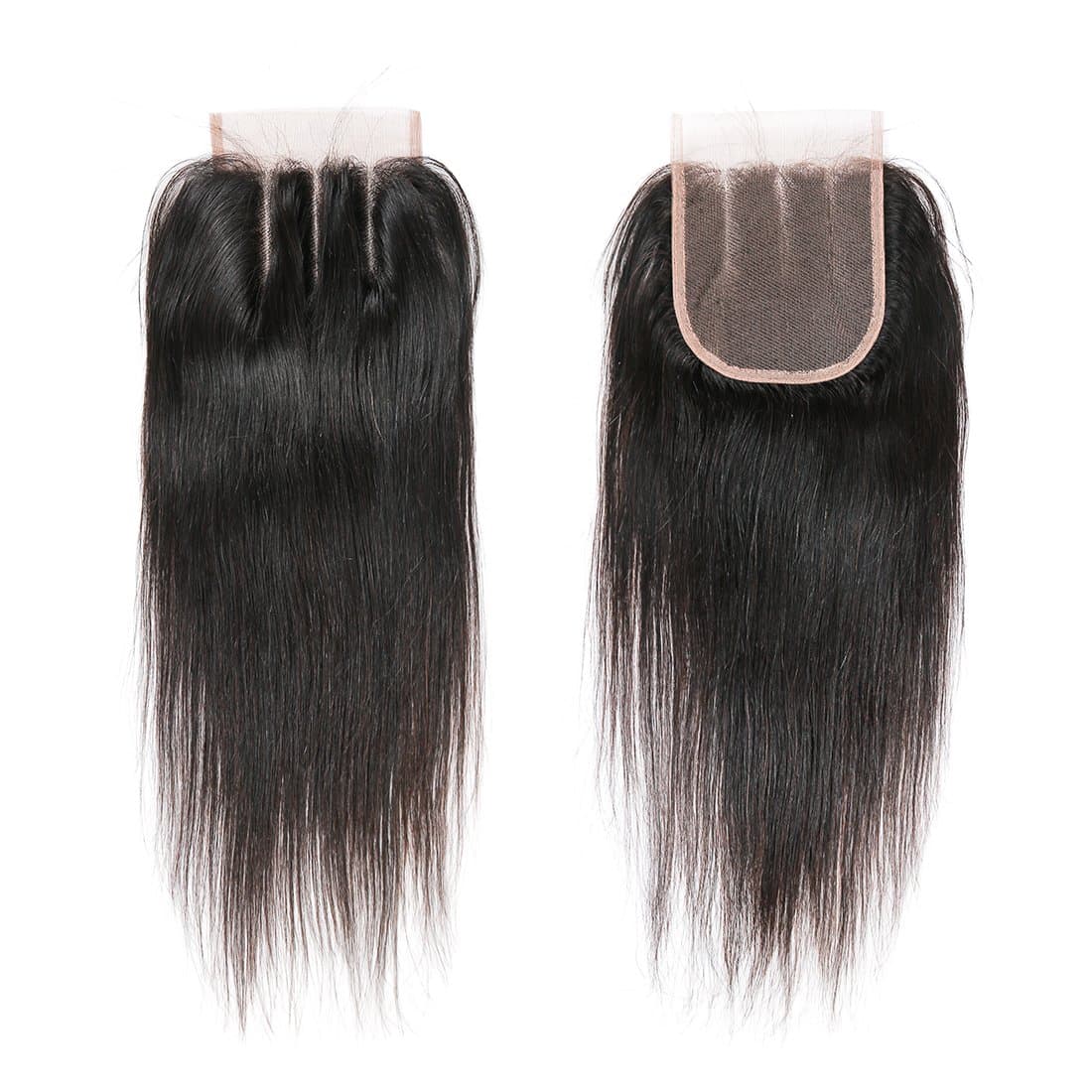 DRESSMAKER Brazilian Virgin Remy Human Hair Straight 4*4 Lace Closure Three Part Natural Color Hair Extensions (12", 4*4 Sliky Straight)