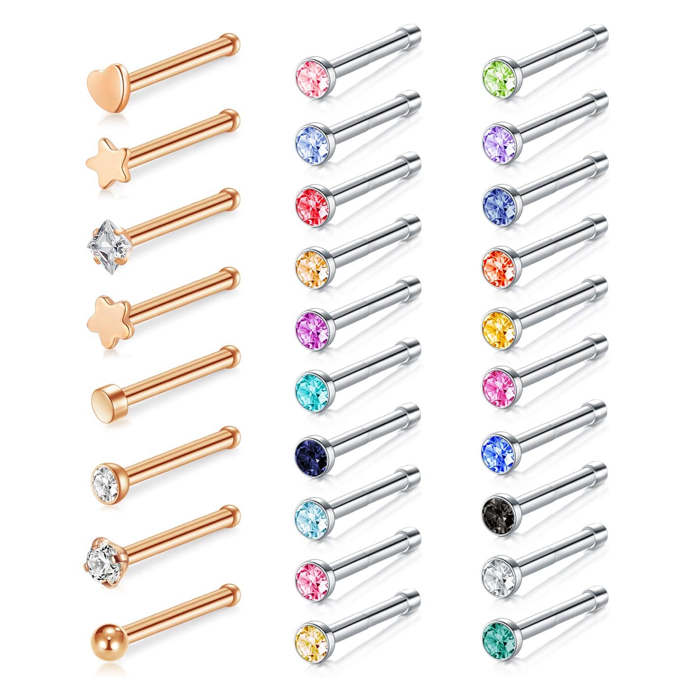 Zolure 18G 20G 22G Nose Pin Bone Screws Studs Surgical Steel Body Piercing Jewelry for Women Men