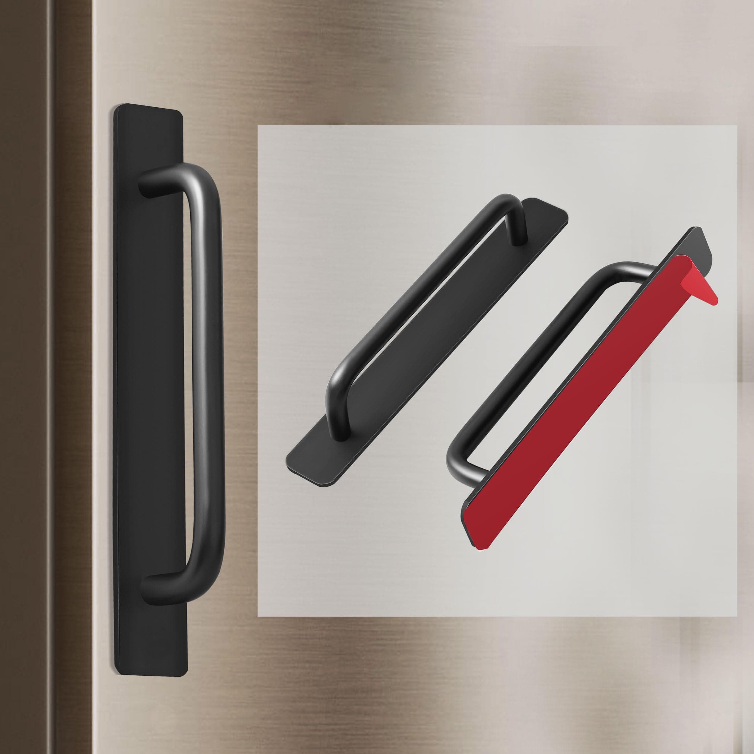 Self-Stick Aluminum Alloy Cabinet Drawer Handles - 2pcs Adhesive Cabinet Pulls for Kitchen, Sliding Closet, Window, and Appliance Doors (Without Screw Holes Version)