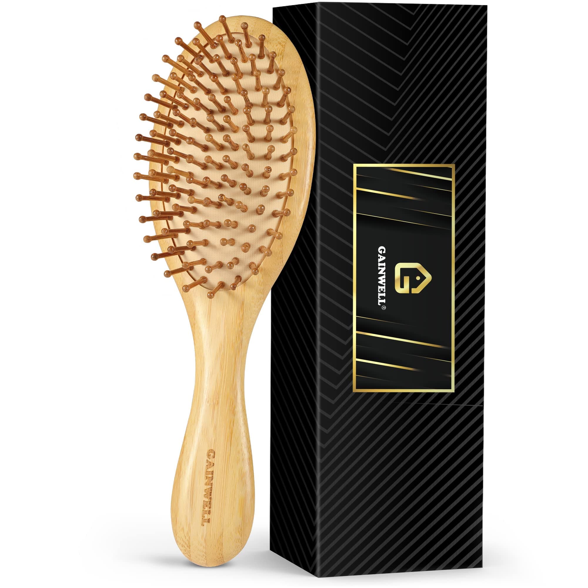 GAINWELL Bamboo Hair Brush for Hair Growth, Natural Bamboo Bristles Detangling Wooden Paddle Hairbrush for Massaging Scalp, for Women Men and Kids, for All Hair Types, with Ergonomic Handle