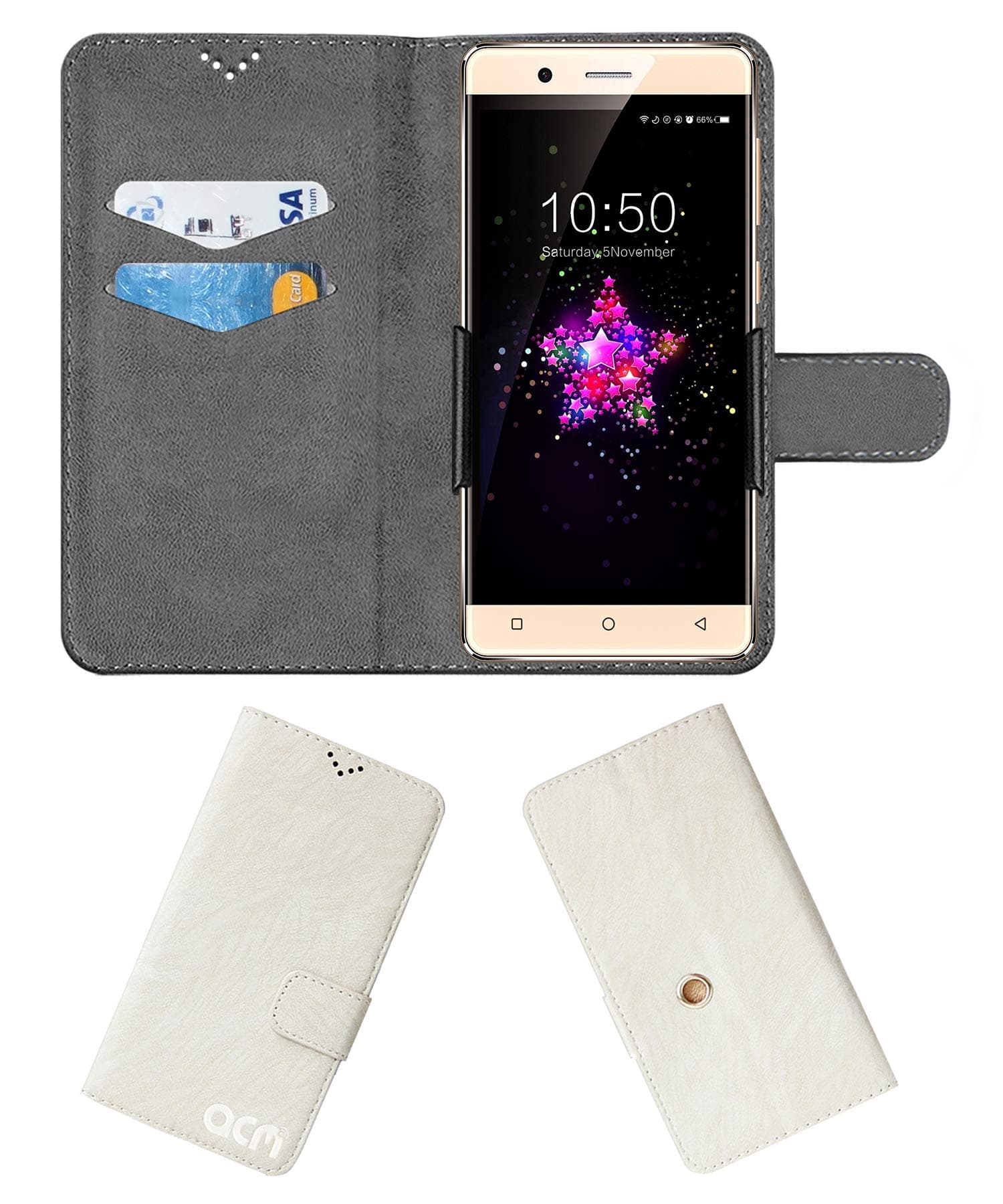 Acm Rotating Clip Flip Case Compatible with Reach Allure Ultra Curve Mobile Cover Stand Cream White