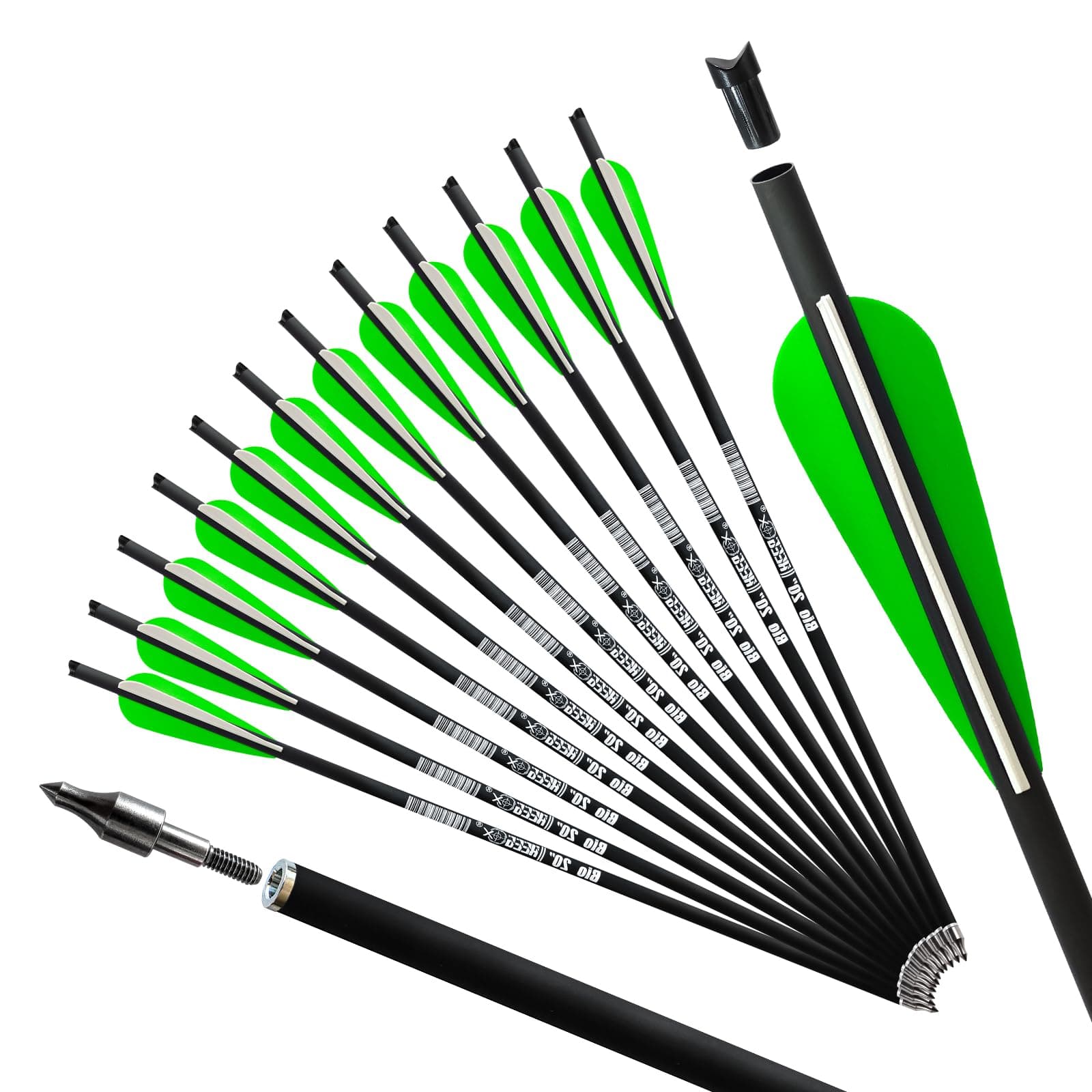 REEGOX Crossbow Bolts 16/18/20 inch Bio Crossbow Arrows with Moon Nocks and Removable Tips (Pack of 12)