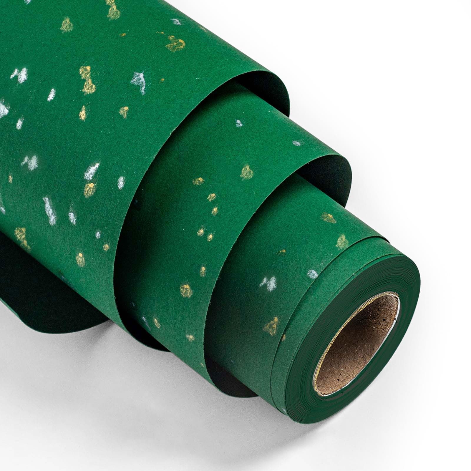 Gift Wrapping Paper Roll - 17Inch x 16.5Feet - Elegant Green Gold Foil Design Shiny Flakes Silky Touch Thick Matte Gift Wrap Paper for Christmas, St Patricks Day, Birthday, Holiday